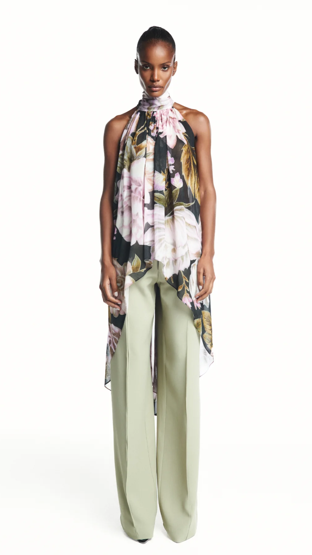 Blusa Gola Alta Mullet Floral Preto