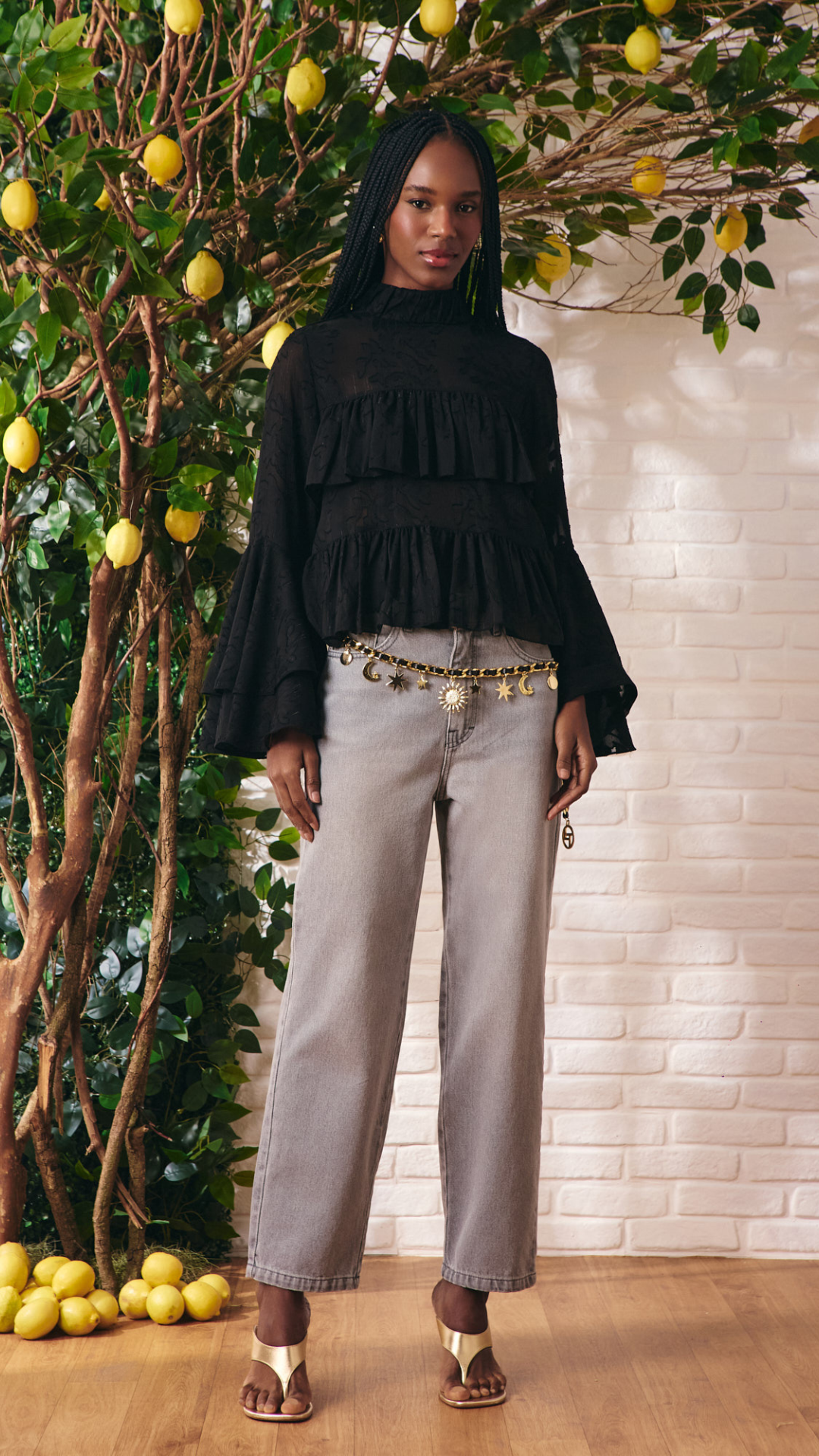 Blusa Devorê Bella Babados Preto