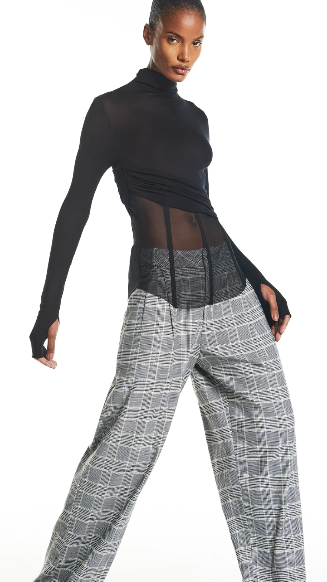 Blusa Manga Longa Corset Tule Preto