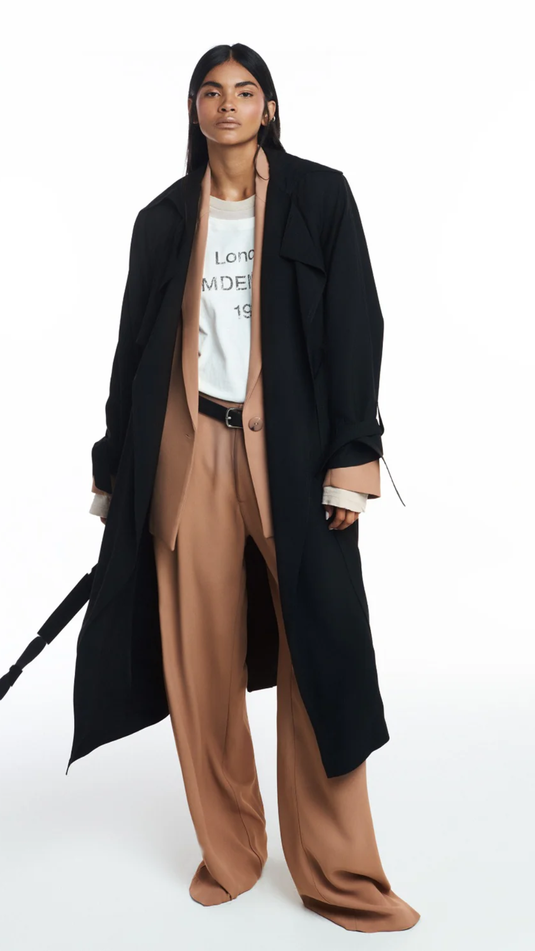 Casaco Longo Crepe Patou Preto