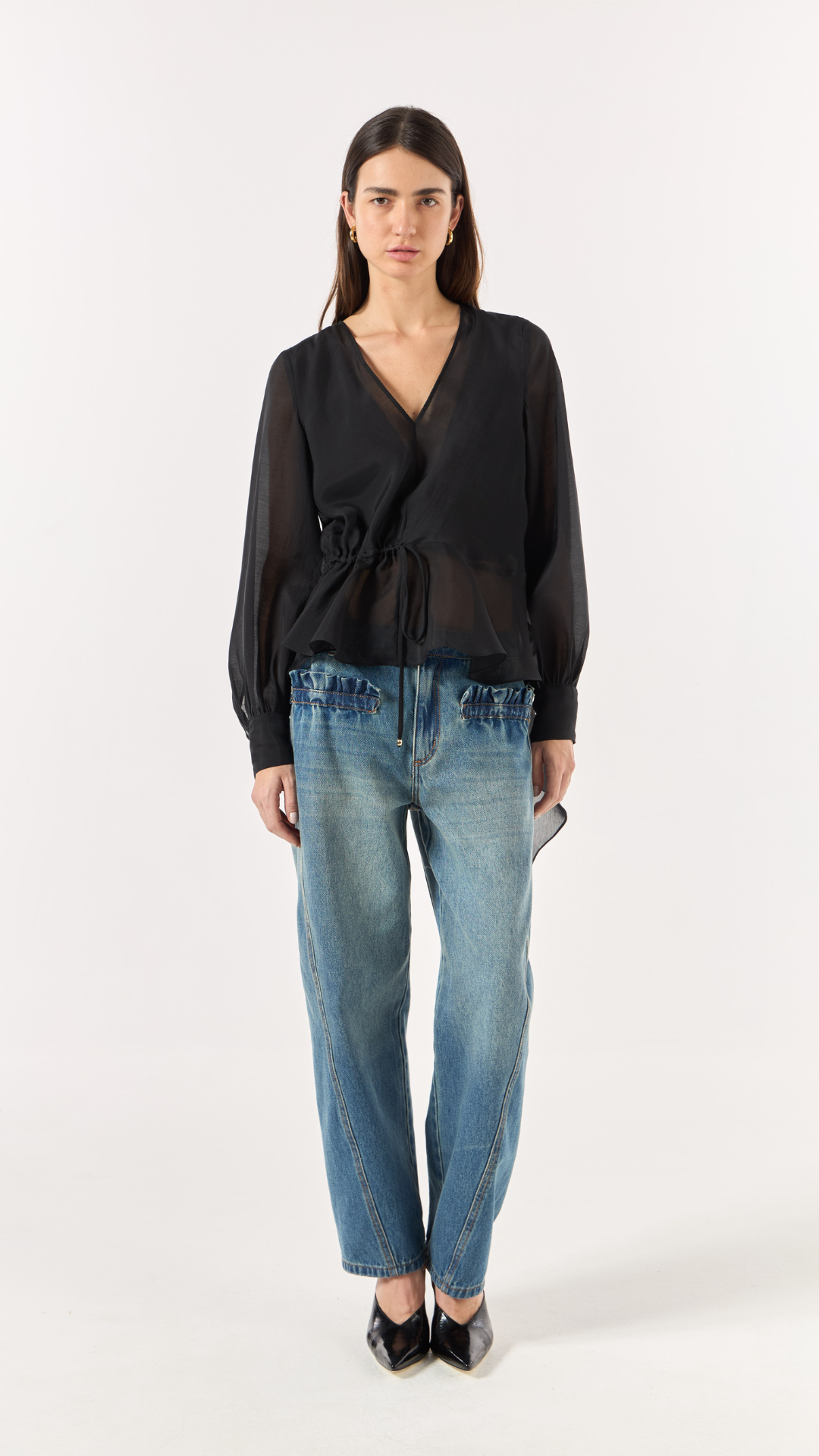 Blusa Manga Longa Assimétrica Preto