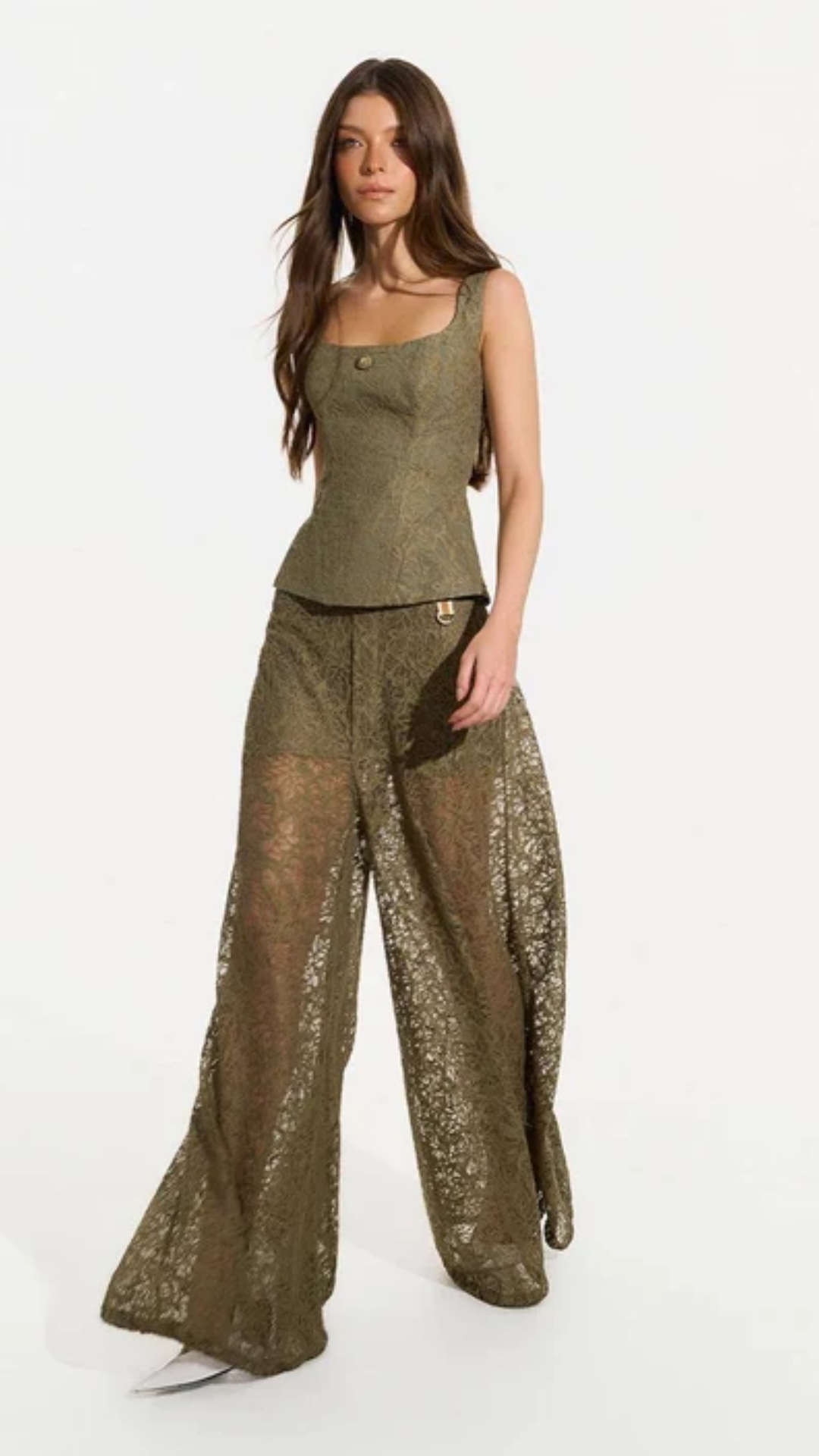 Calça Renda Com Elastico Na Barra Verde Oliva