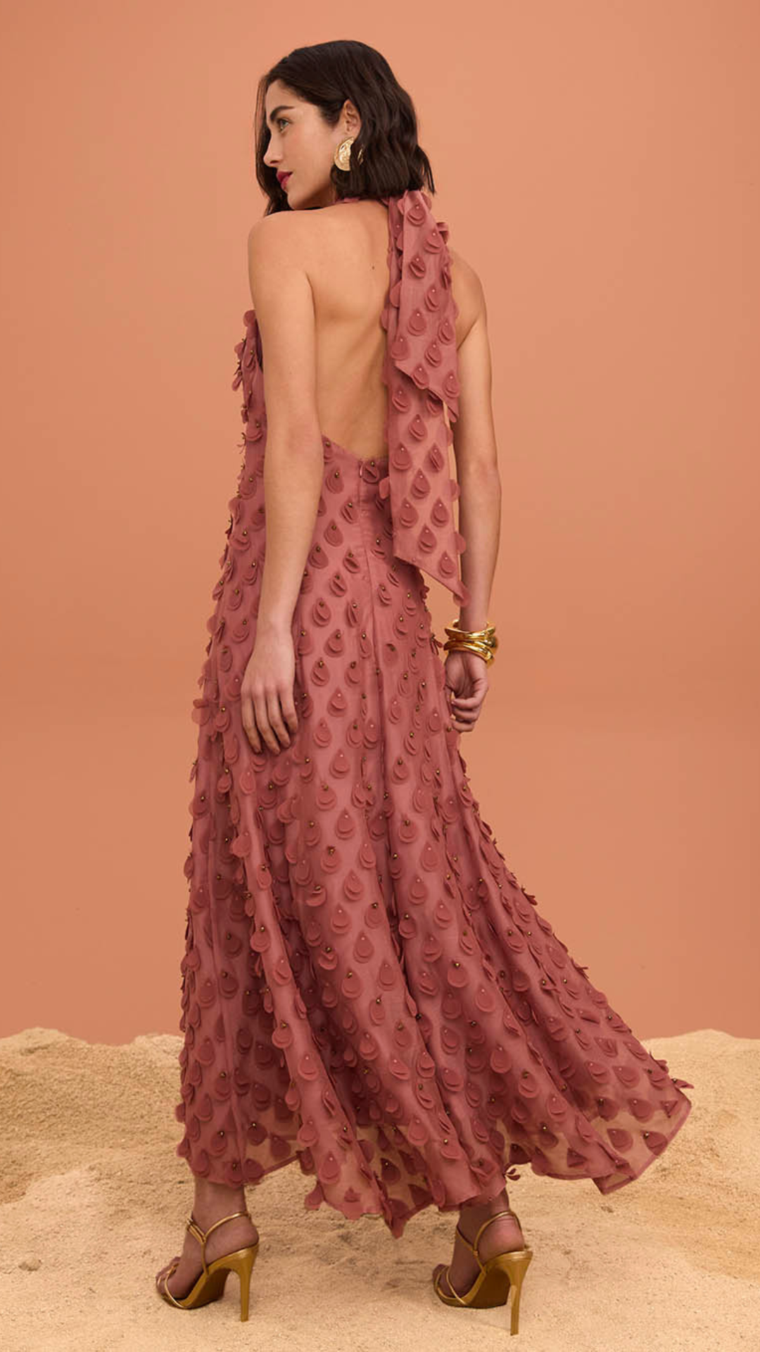 Vestido Midi Frente Única Rosa Lobster