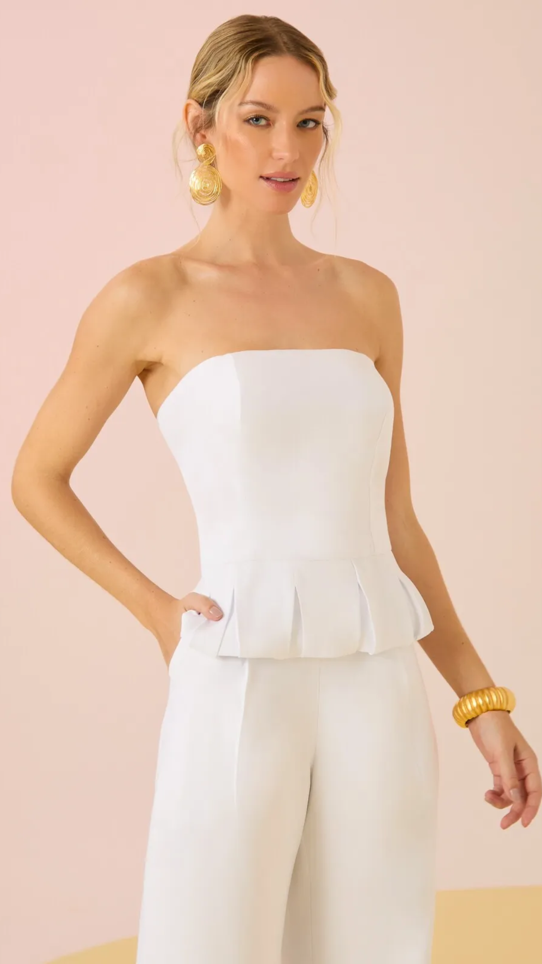 Conjunto Blusa Peplum e Calça Branco