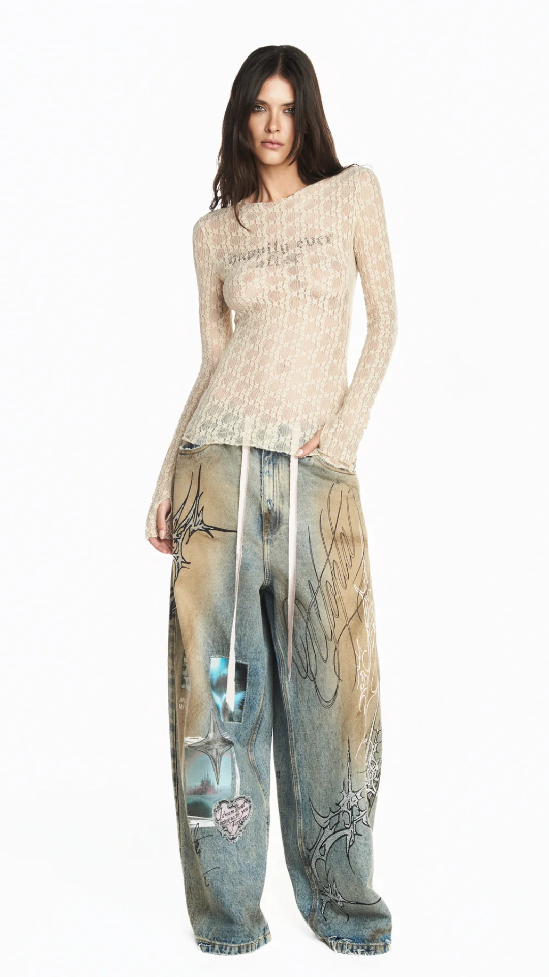 Blusa Manga Longa Renda Bege Happily Ever After Pedra