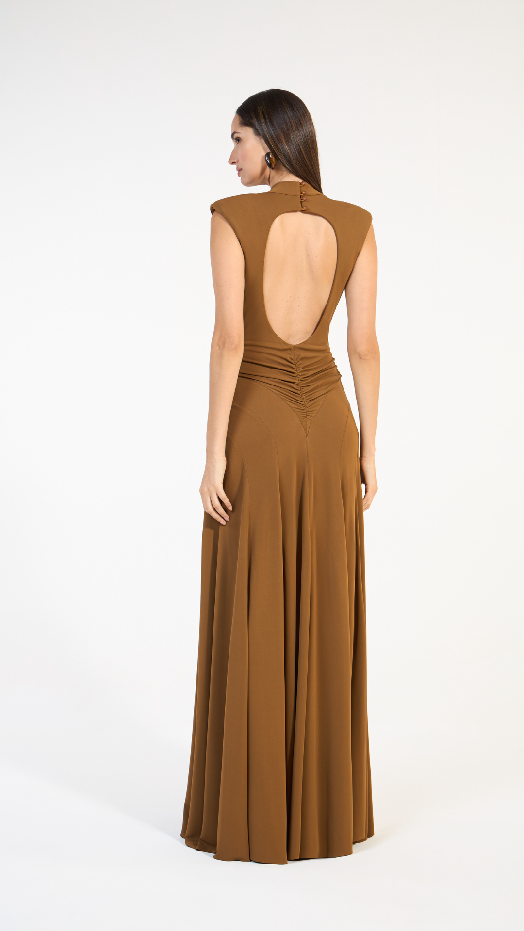 Vestido Drapê Nesgas Marrom Cumaru