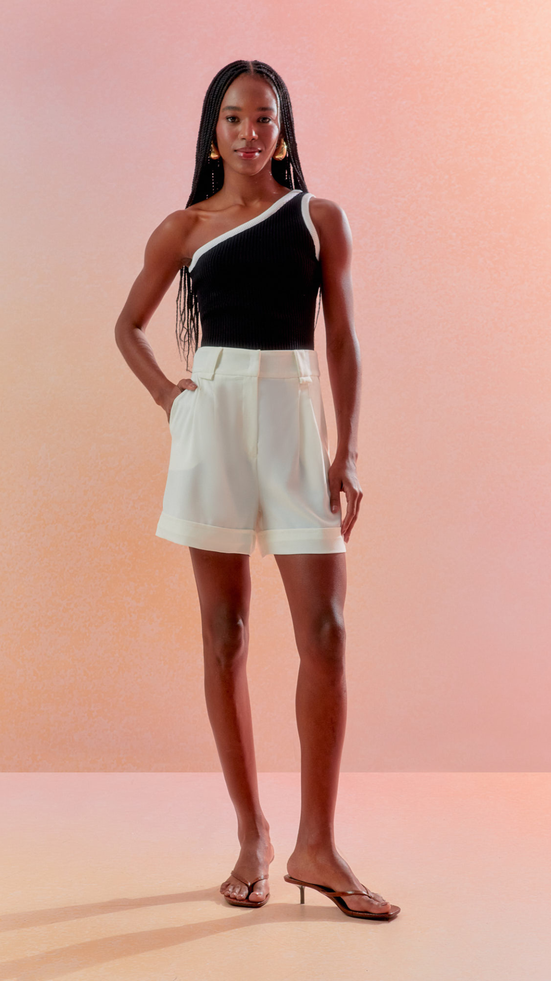 Blusa Tricot Um Ombro Bicolor Preto