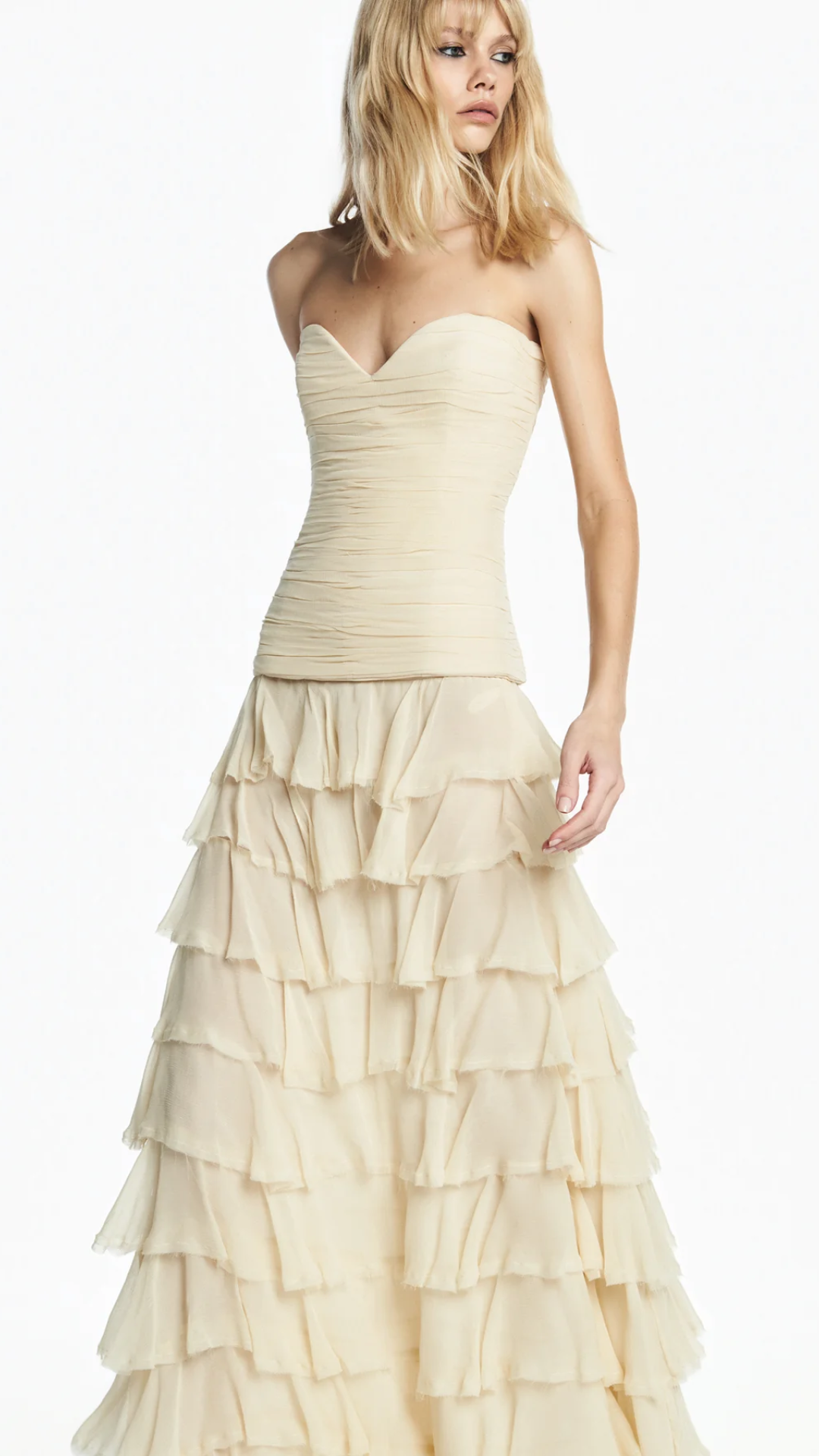 Saia Longa Babados Chiffon Manteiga