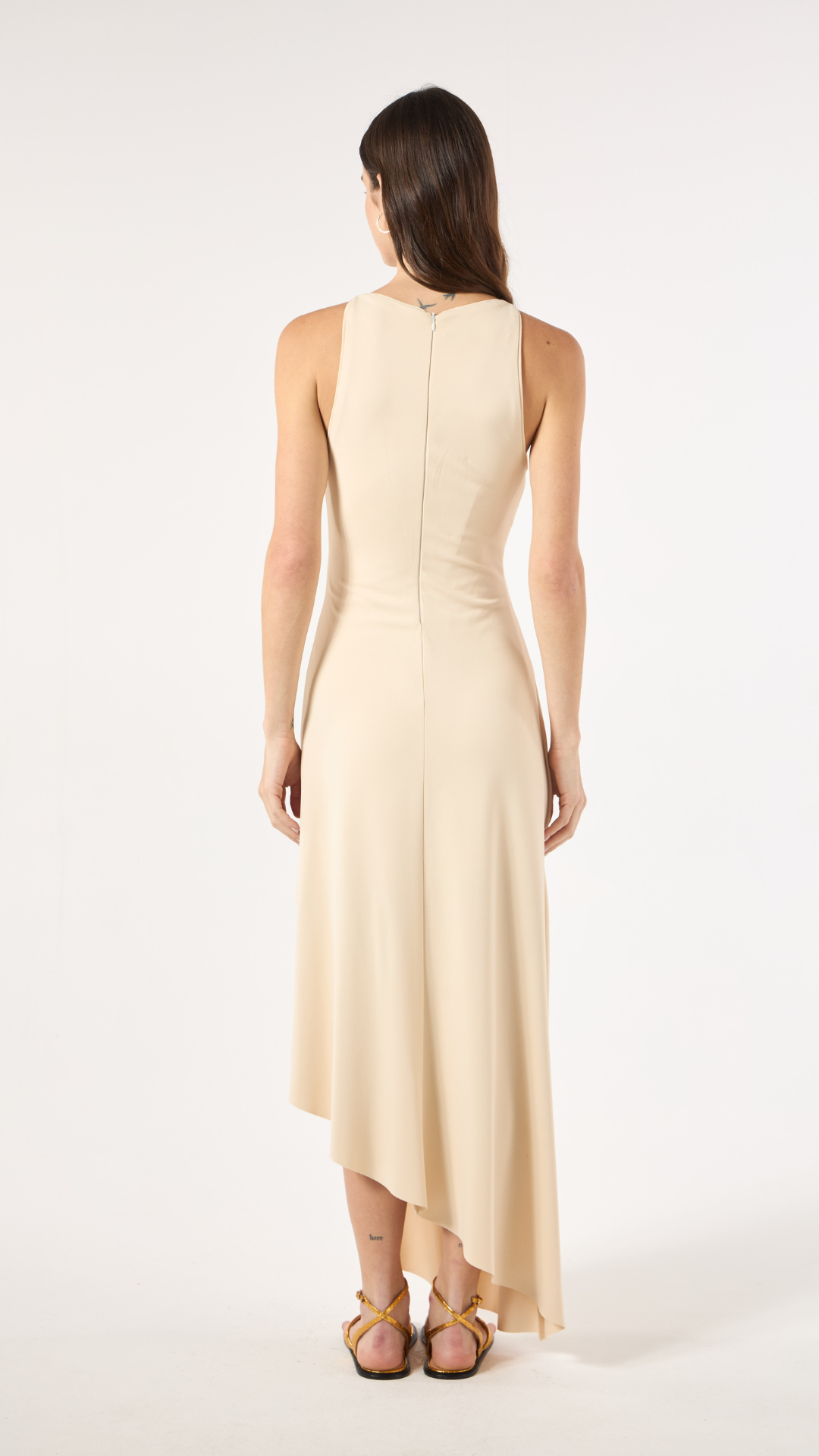 Vestido Midi Drapê Bege Tanami