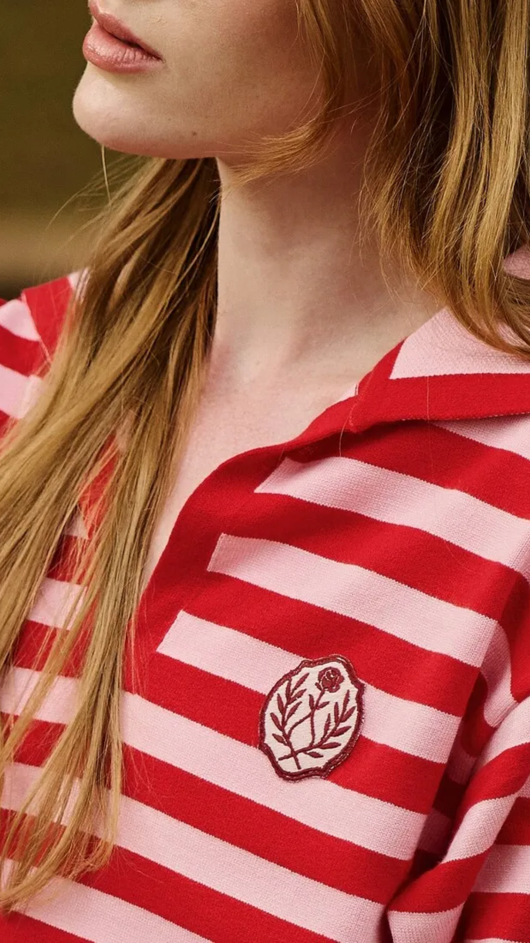 Blusa Polo Listrada Rosa e Vermelho