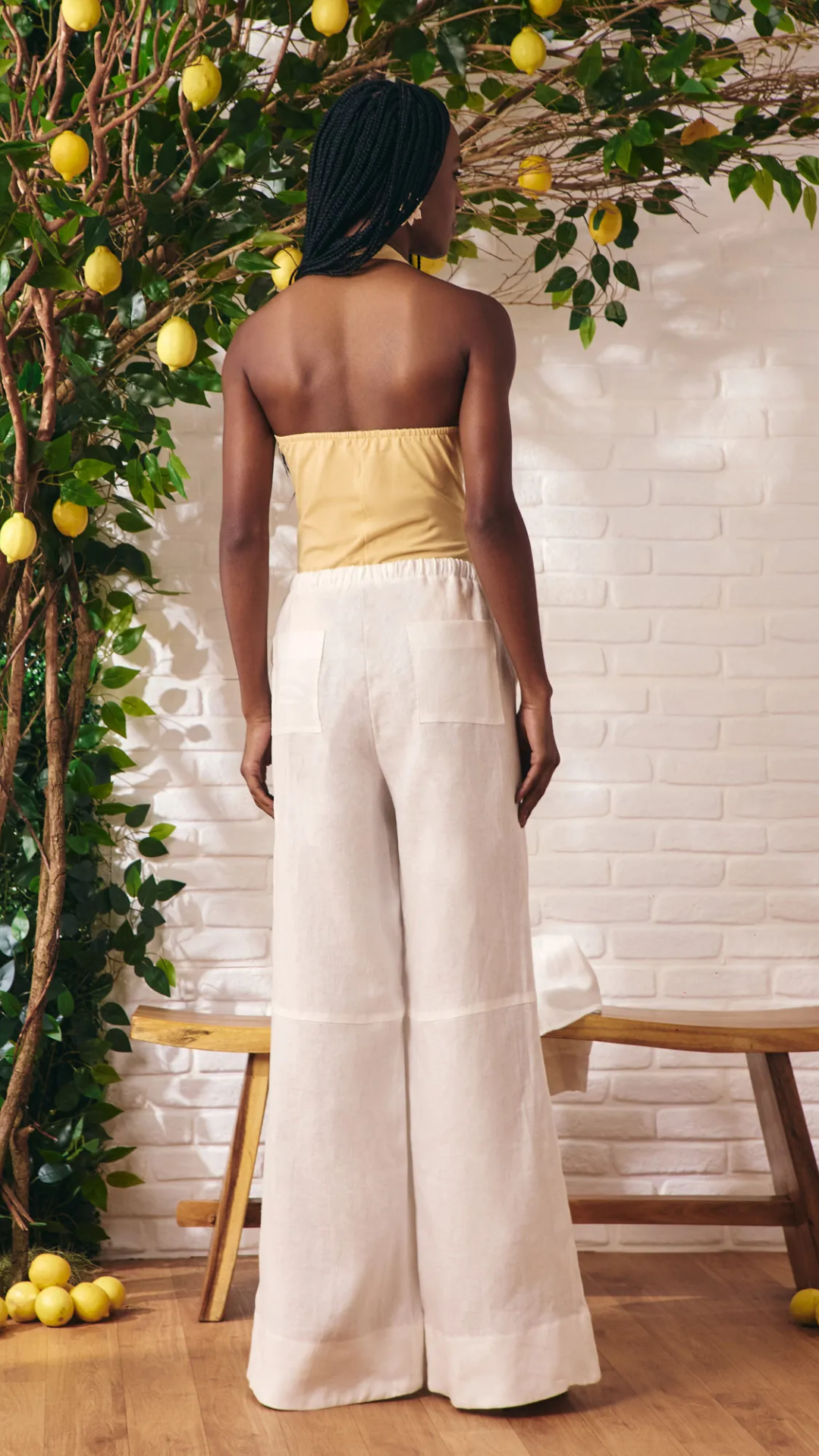Calça Linho Recorte Off White