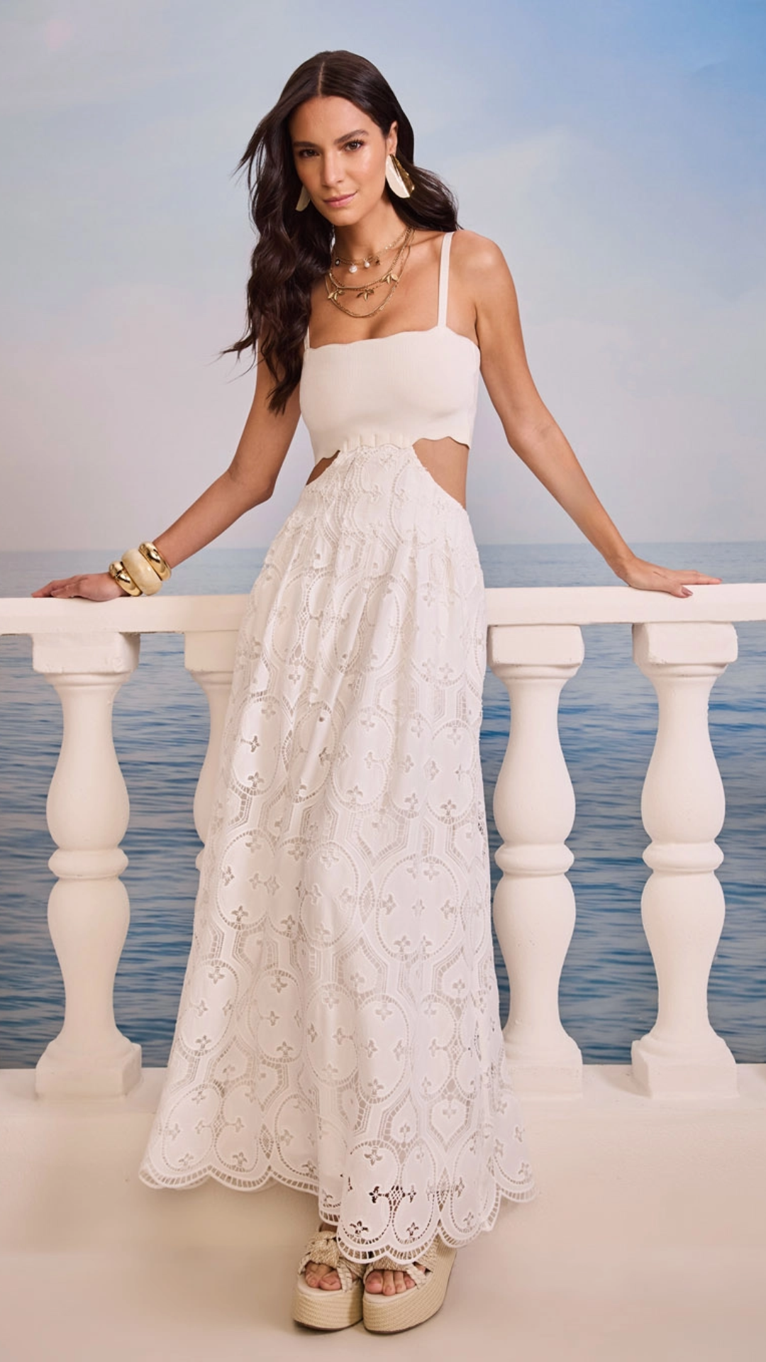 Vestido Richelieu com Tricot Off Shell