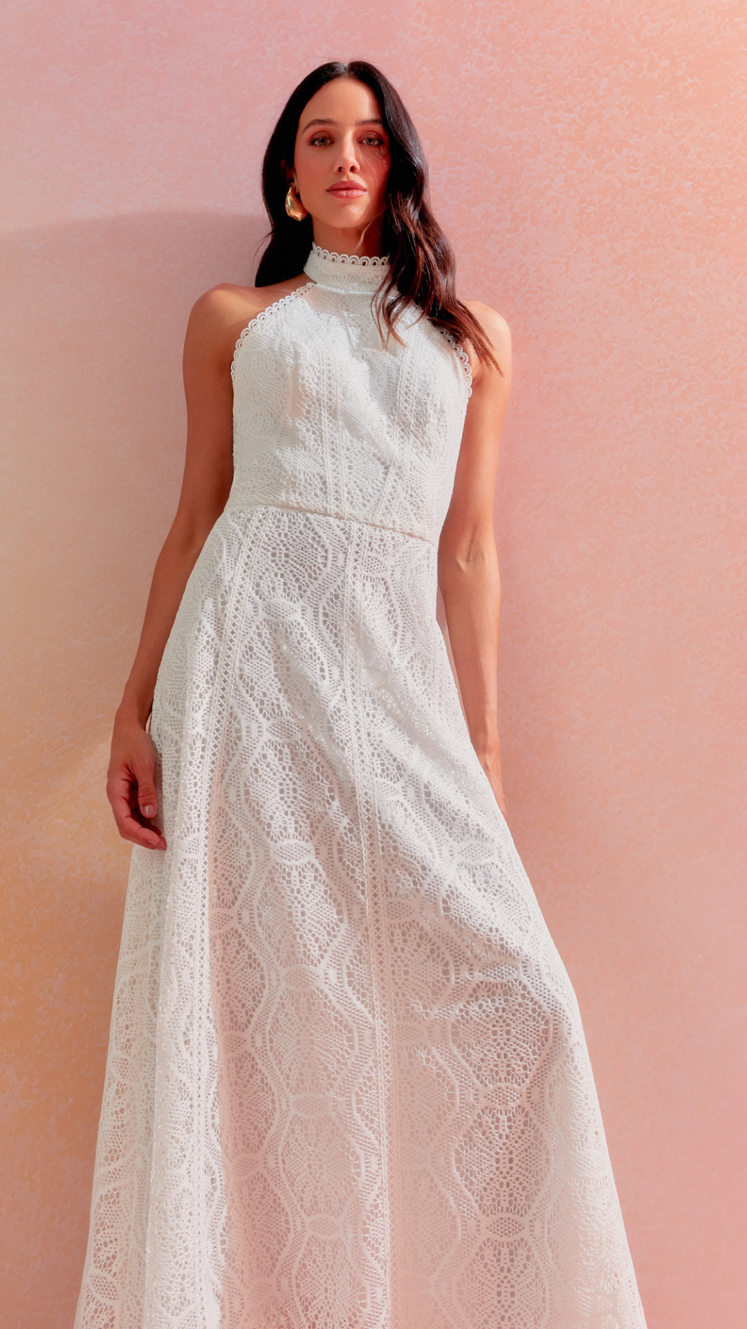 Vestido Renda Crochet Nesgas Off White