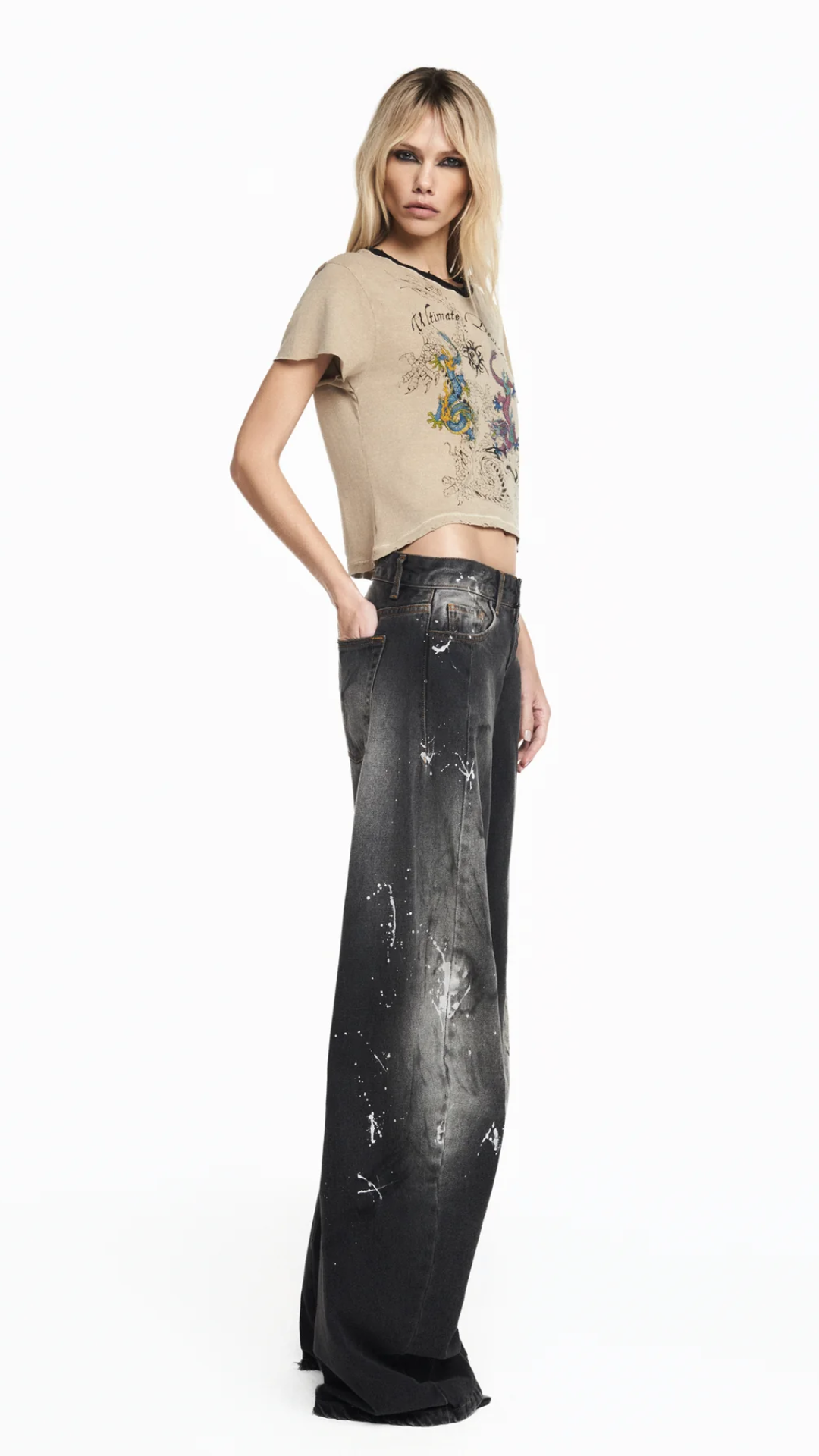 Calça Jeans Black Manchada Perna Montaria
