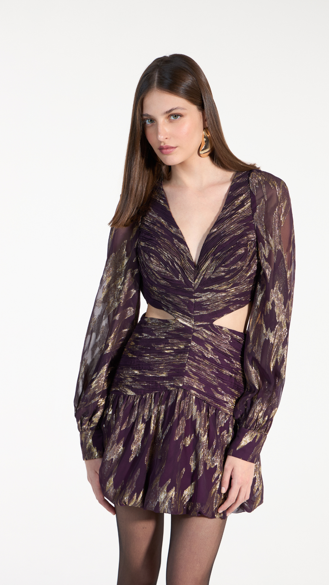 Vestido Curto Drapeado Balonê Roxo Blerry
