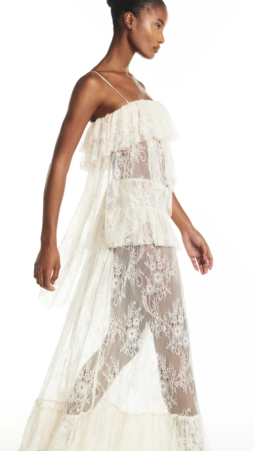 Saia Longa Babados Renda Off White