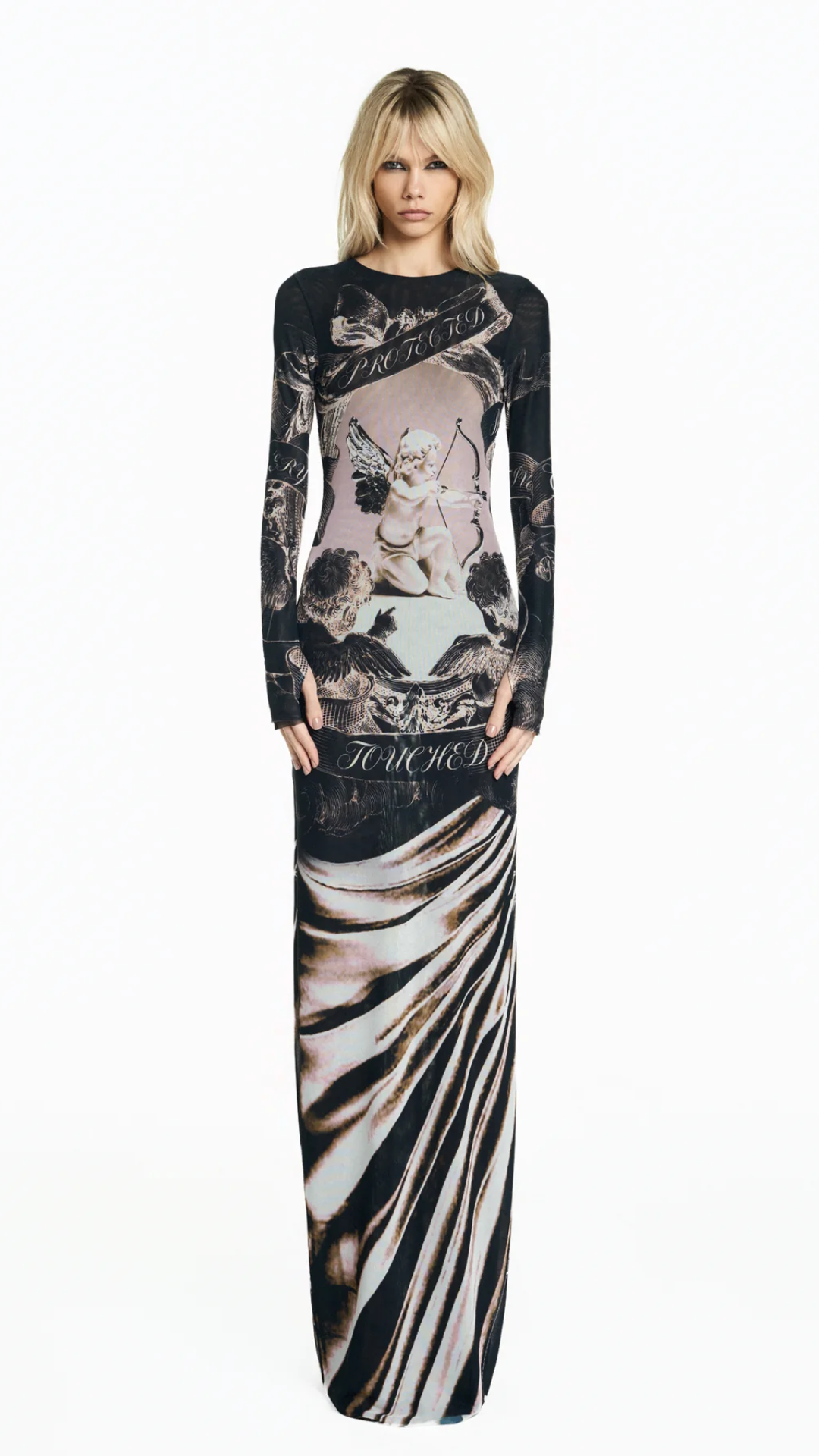 Vestido Longo Manga Longa Tule Cupido