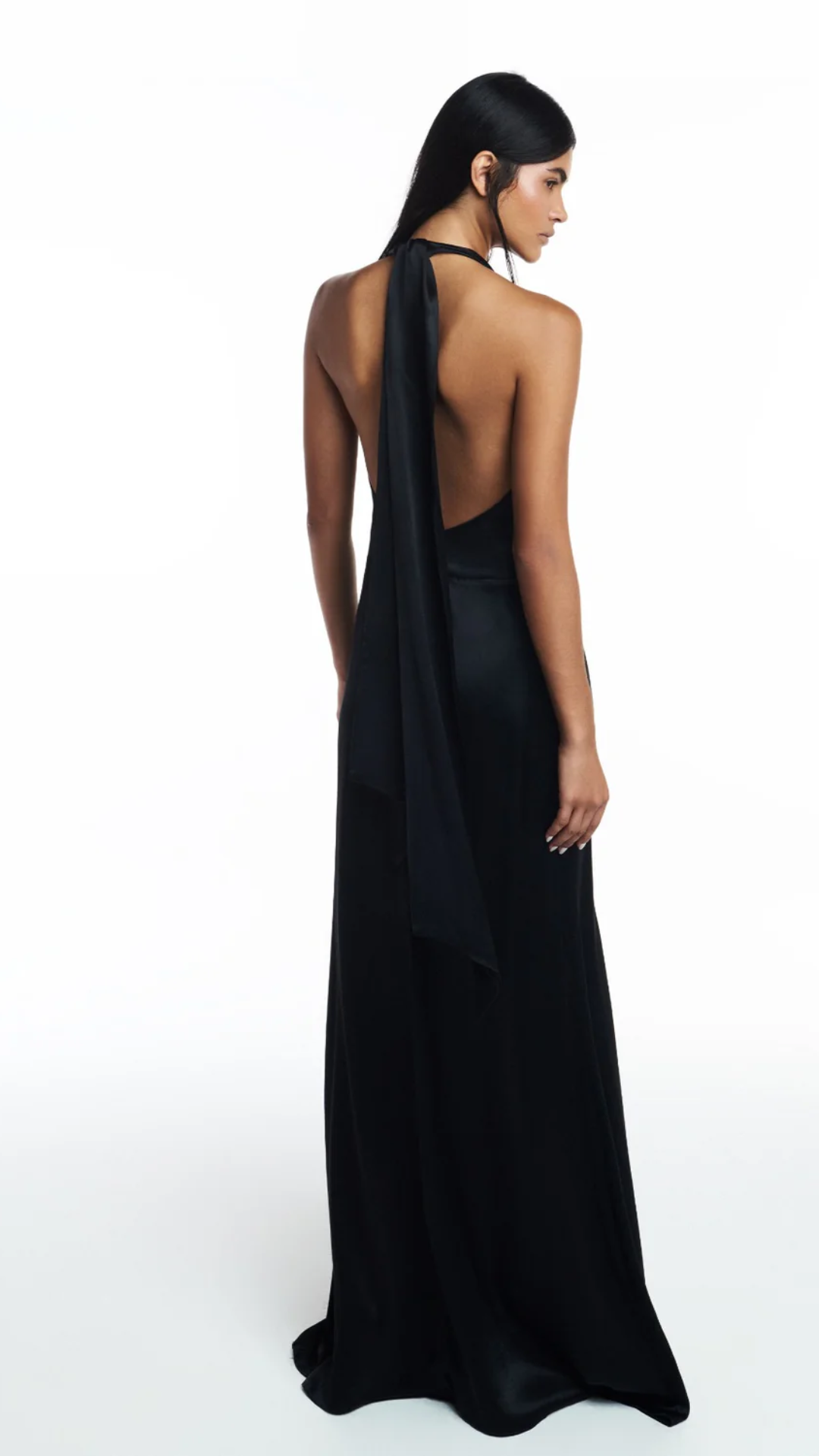 Vestido Longo Frente Única Cetim Preto