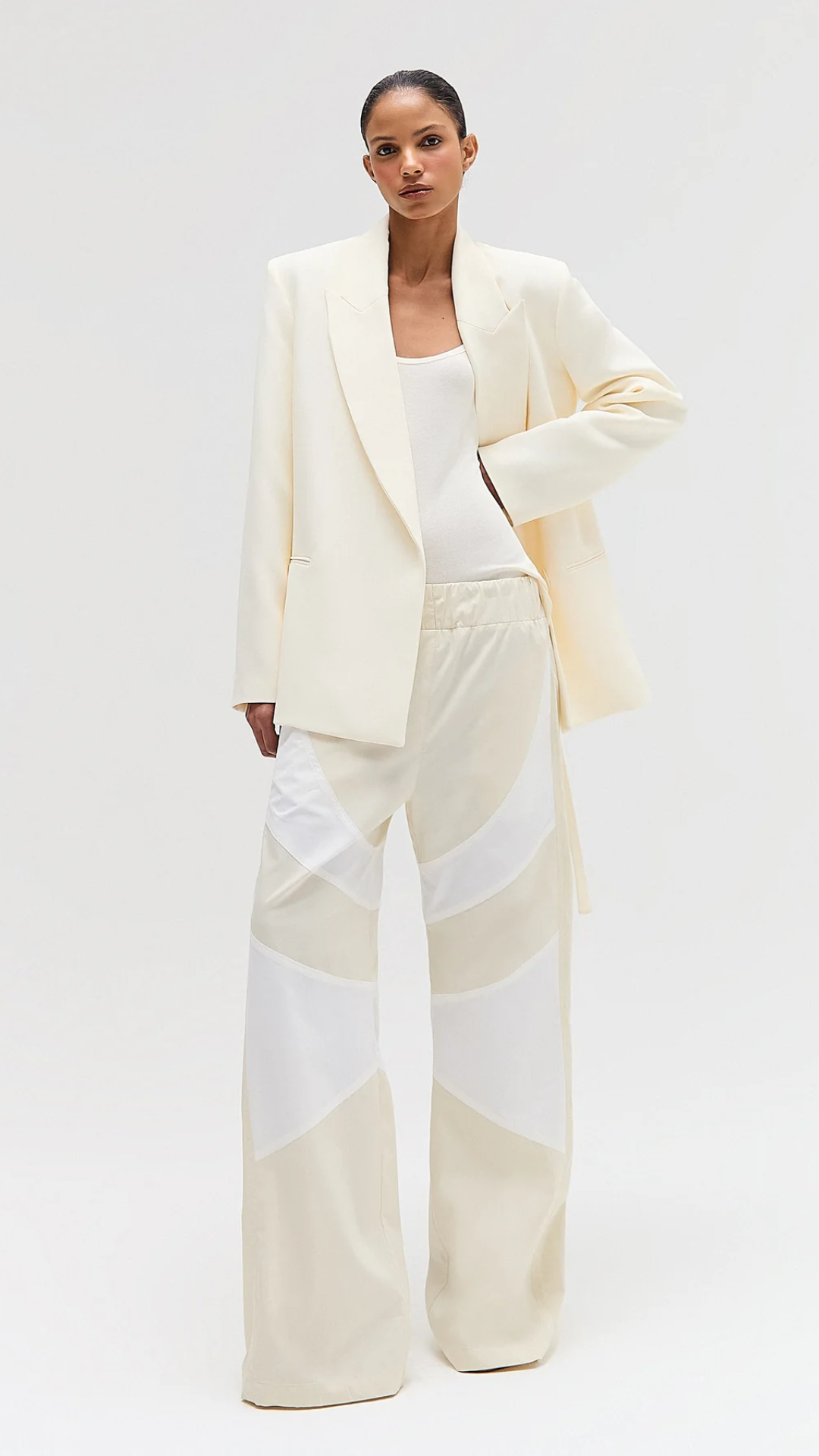 Calça Recortes Tricoline Off White e Manteiga