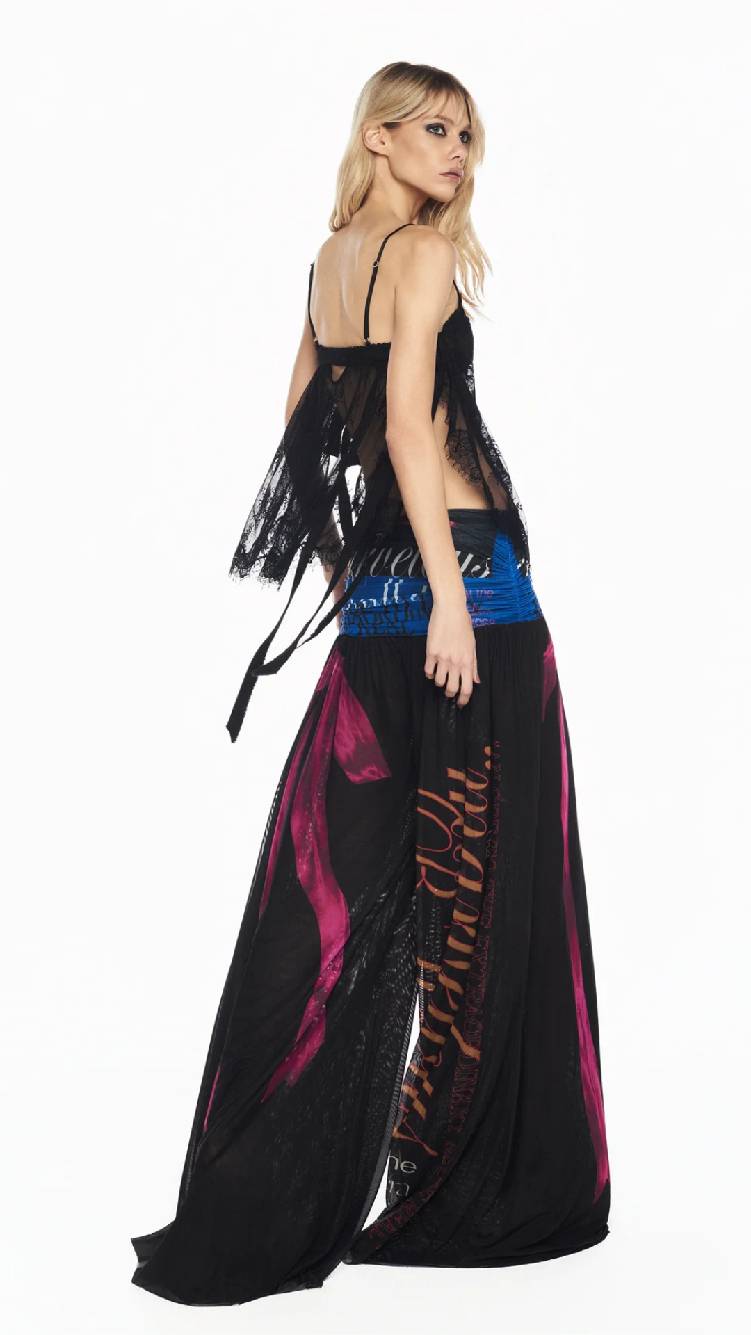 Calça Flare Pala Drapeada Tule Ballet Laço