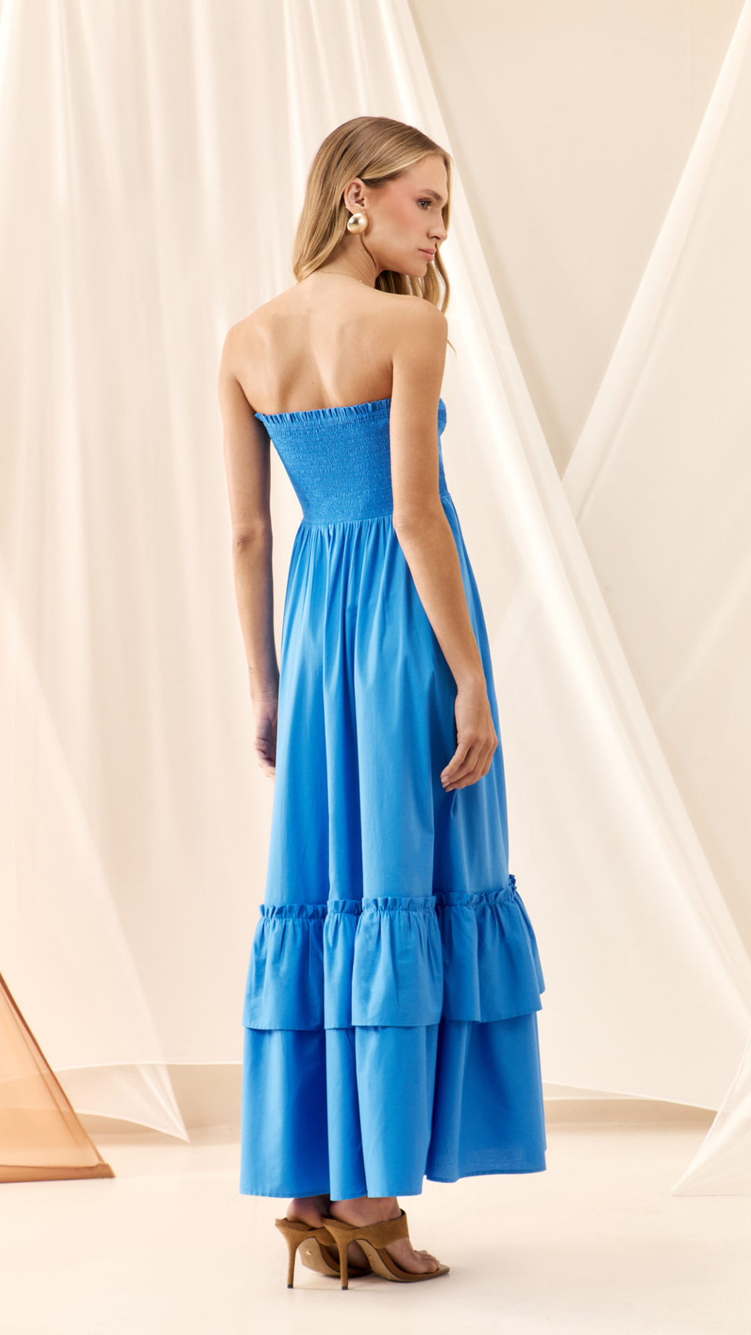 Vestido Tricoline Lastex Azul Eterno