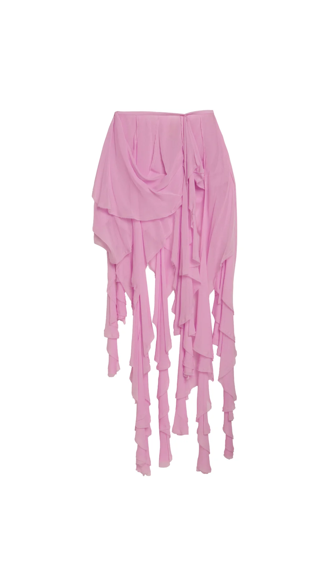 Mini Saia Babados Assimétricos Chiffon Rosa