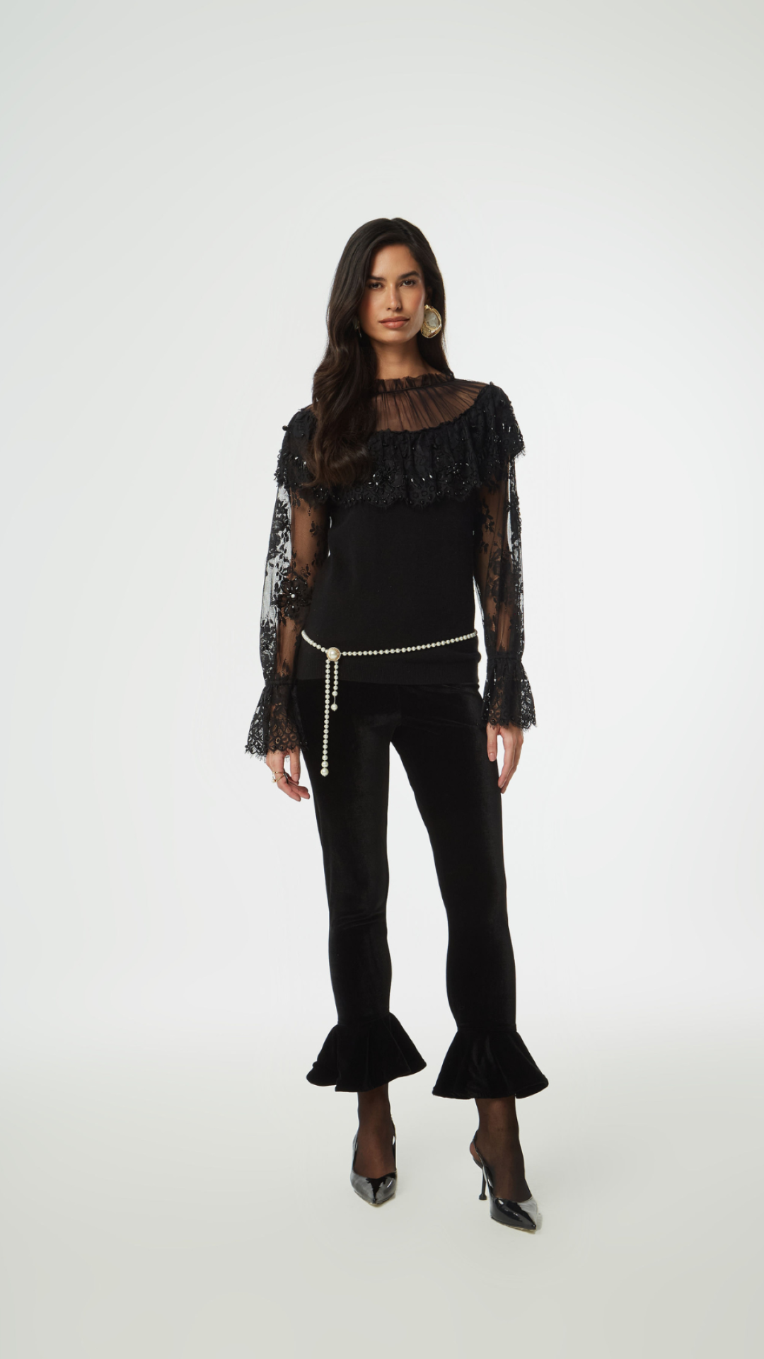 Blusa Tricot Rendada Nathalia Preta