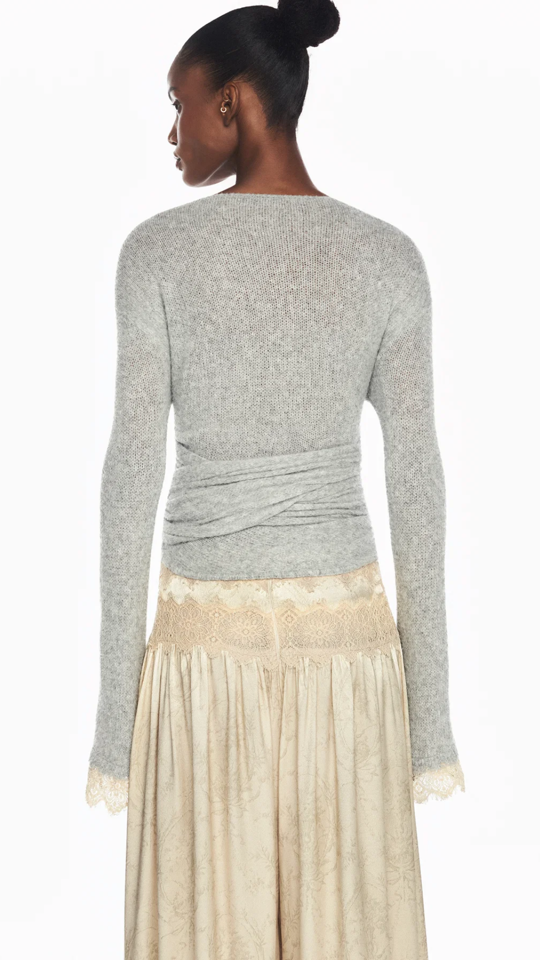 Blusa Cashecouer Tricot Cinza Renda Punho