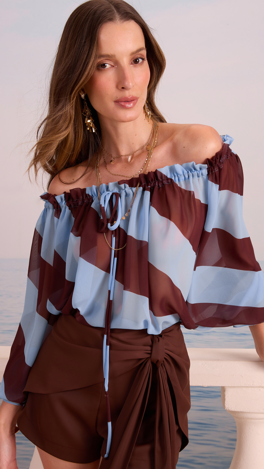 Blusa Estampa Diagonal Azul Nuvola