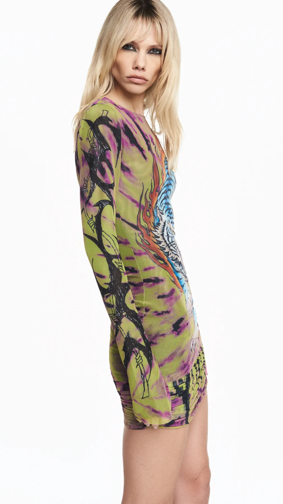 Blusa Manga Longa Tule Tattoo Tigre Tie Dye