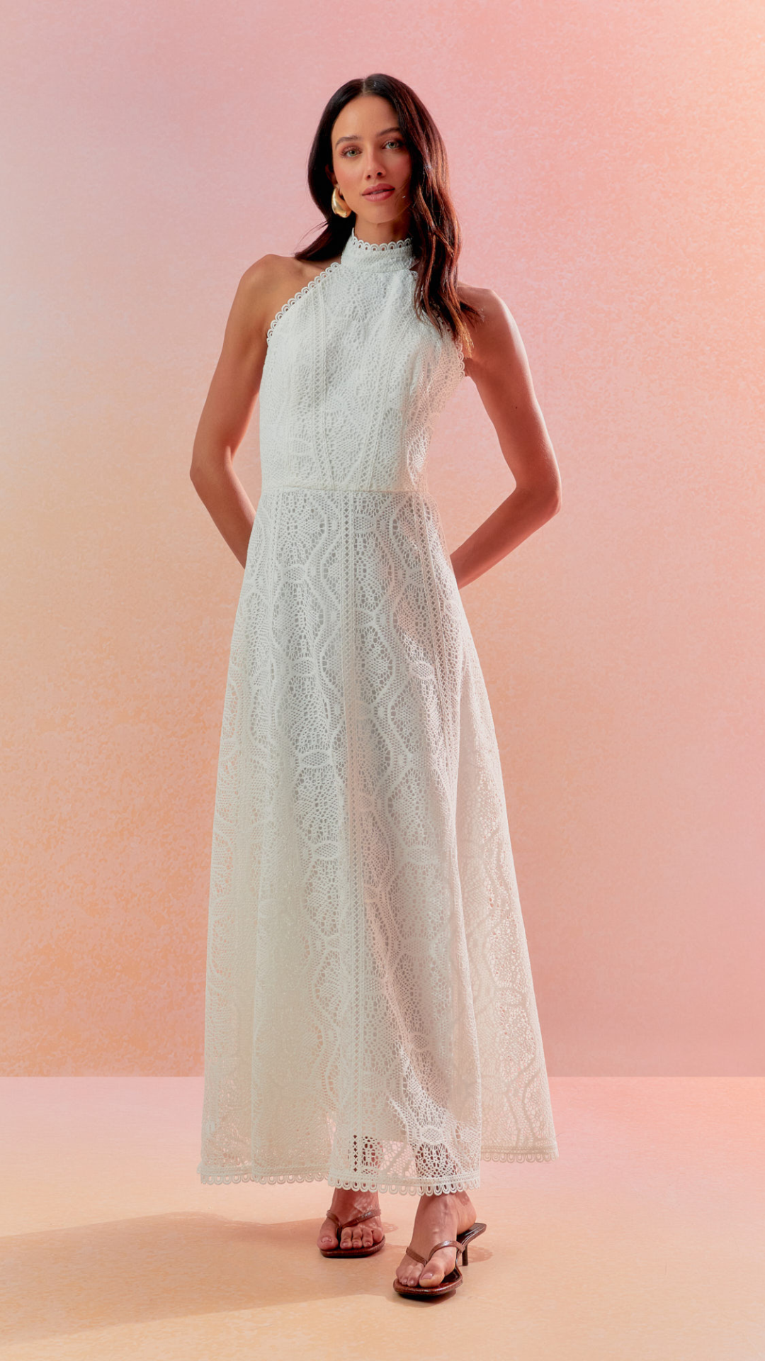 Vestido Renda Crochet Nesgas Off White
