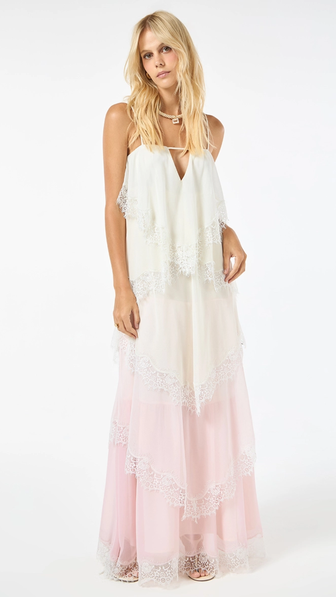 Vestido Longo Chiffon Detalhe Renda Amarelo Butter