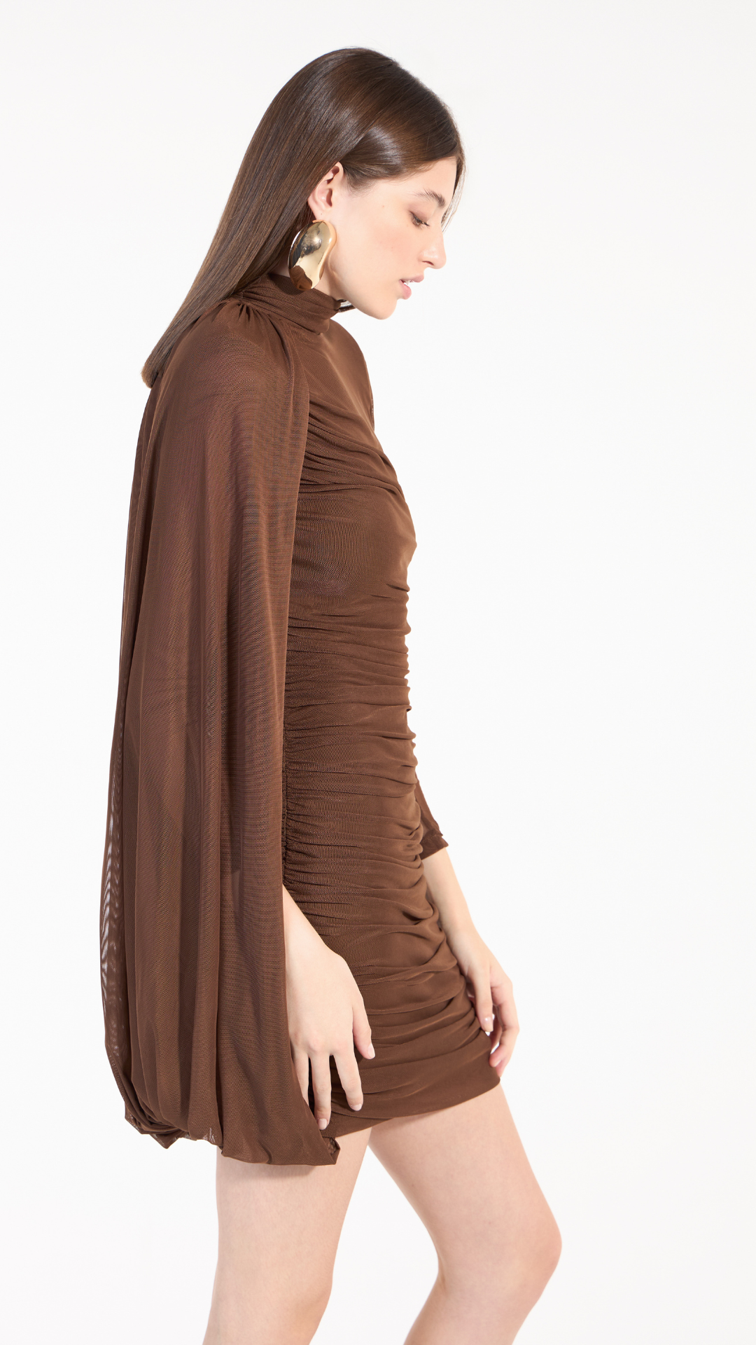 Vestido Curto Tule Marrom Choco