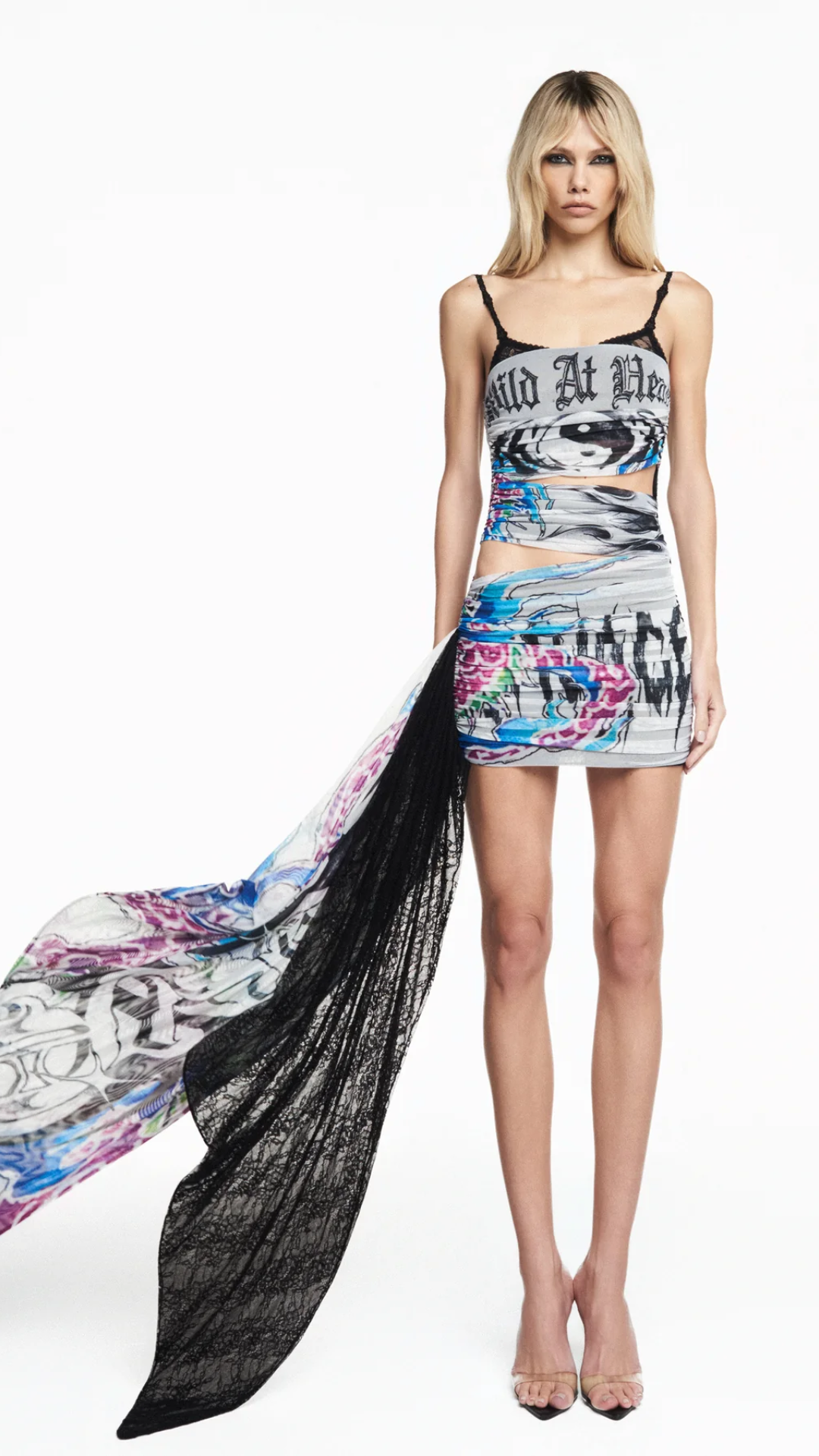 Vestido Curto Transpasses Tule e Renda Tattoo Ying Yang