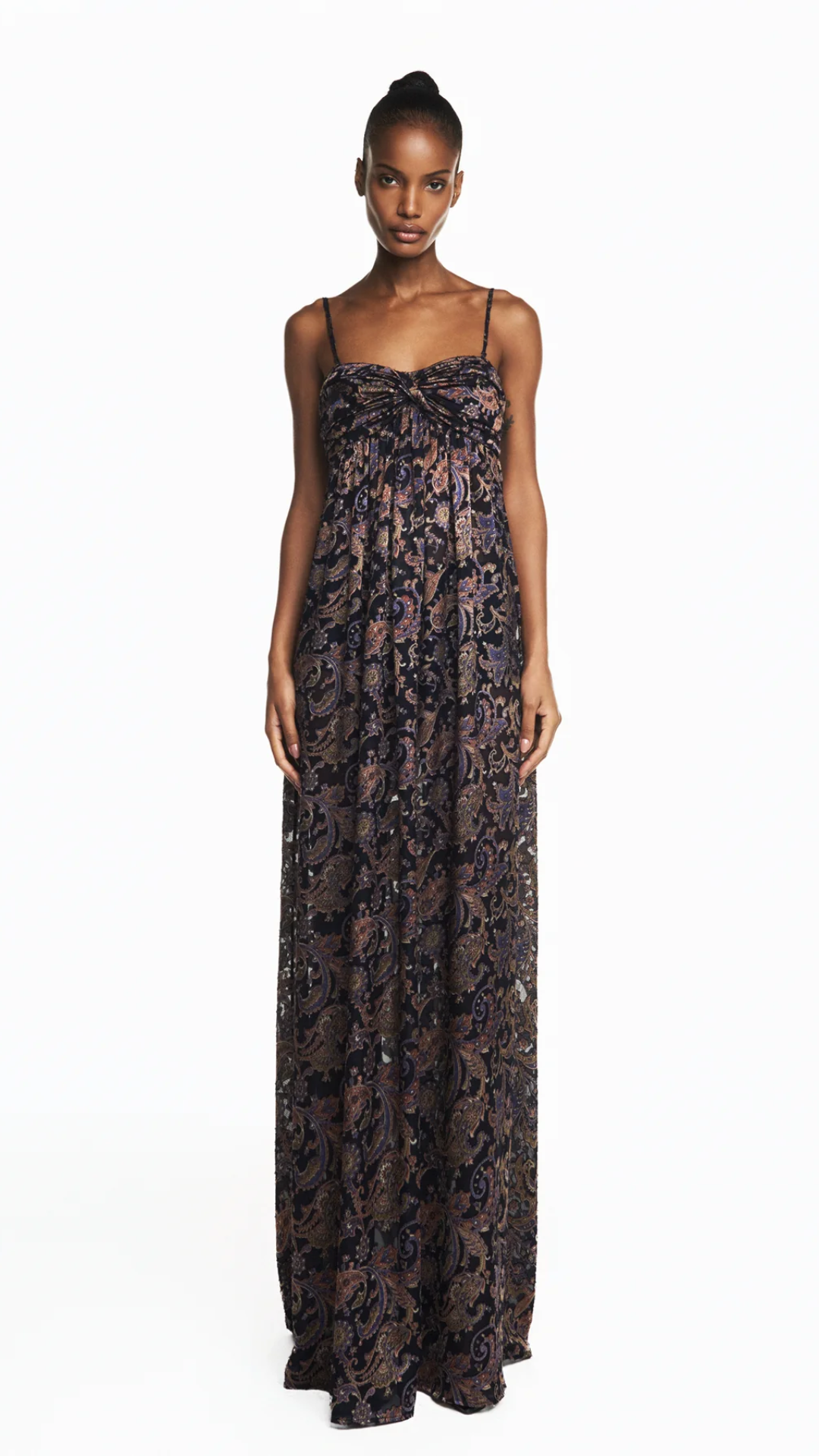 Vestido Longo Alça Georgete Devorê Azul Escuro