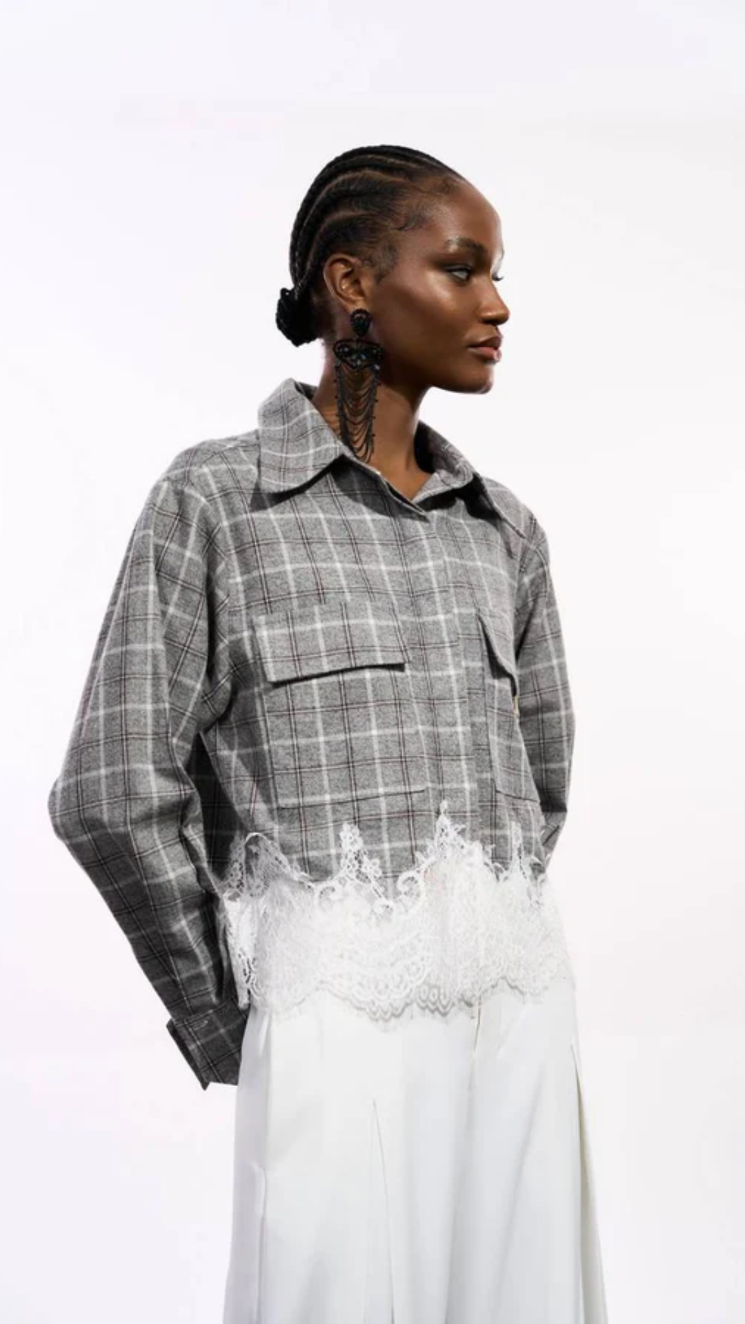 Maxi Camisa Com Bolso e Fenda Xadrez
