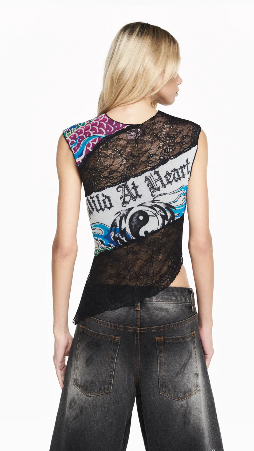 Blusa sem Manga Tule e Renda Tattoo Ying Yang