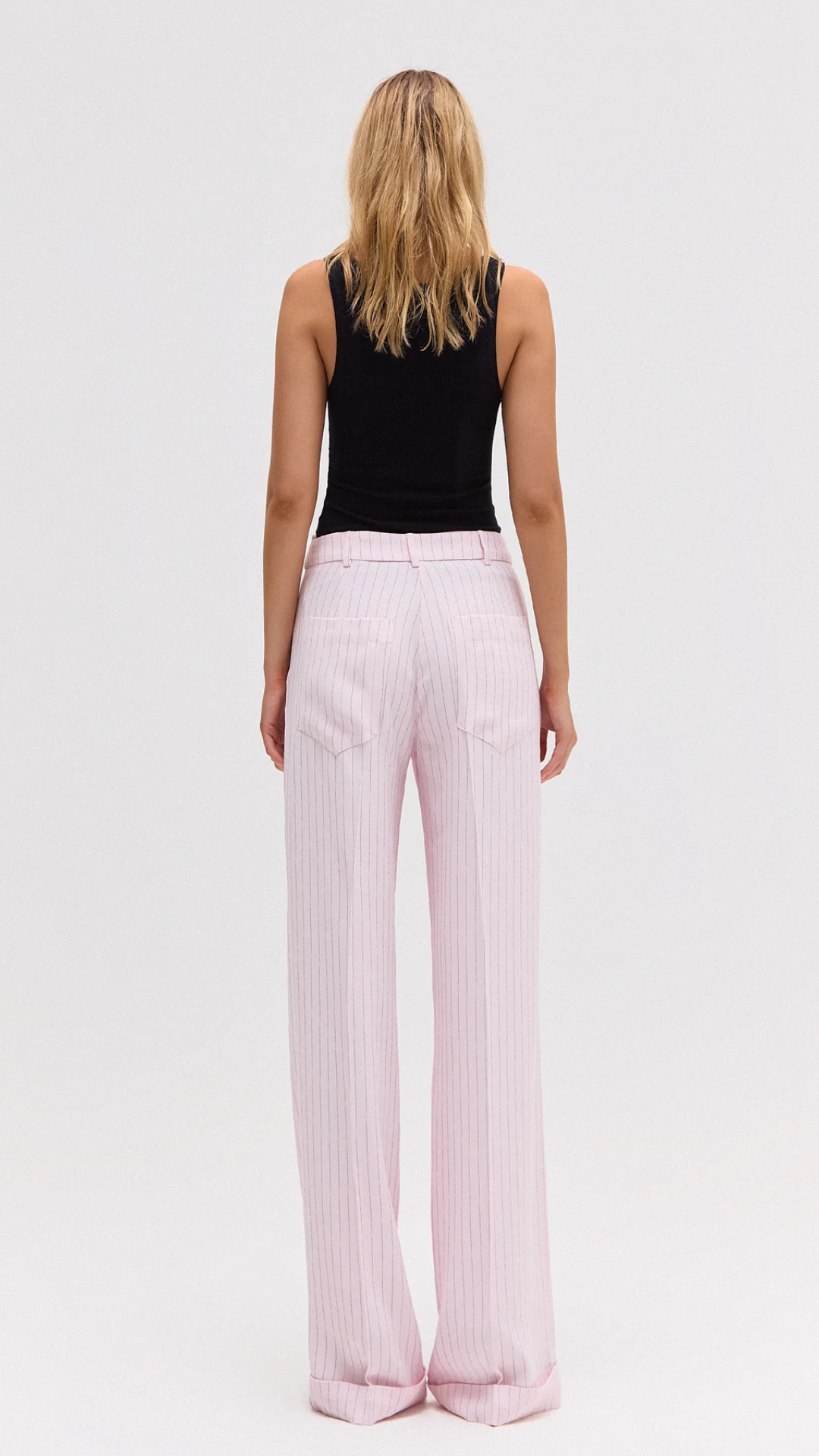 Calça Alfaiataria Barra Italiana Risca de Giz Rosa