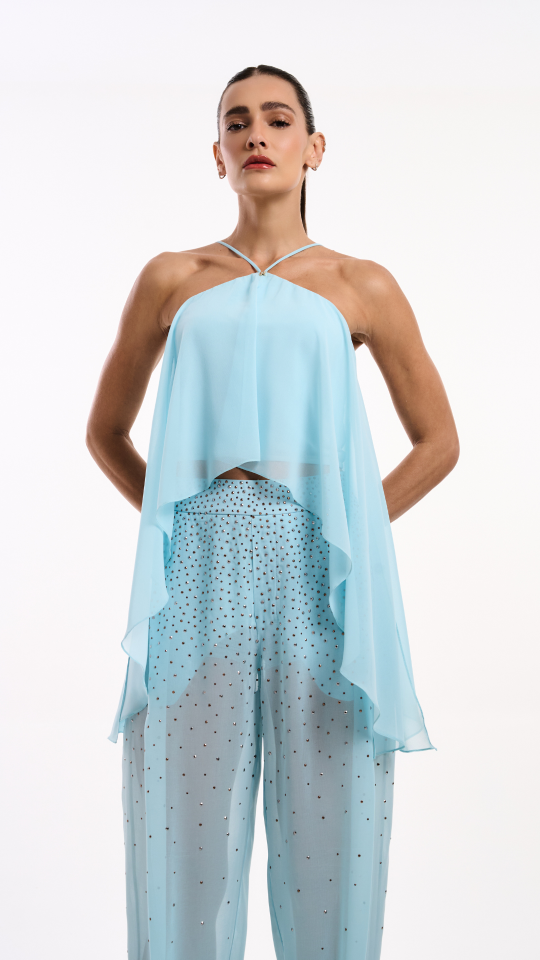 Blusa Fluida Leve Transparência Azul