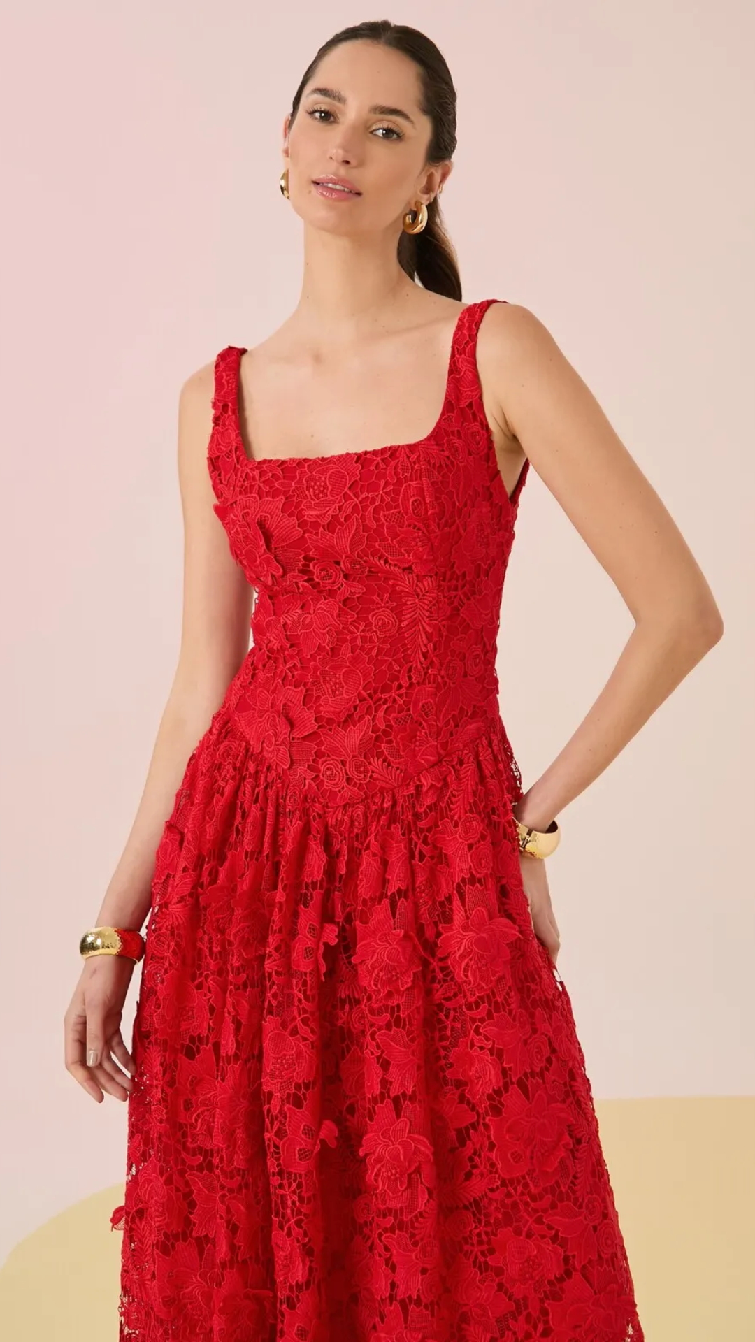 Vestido Longo Renda Vermelho