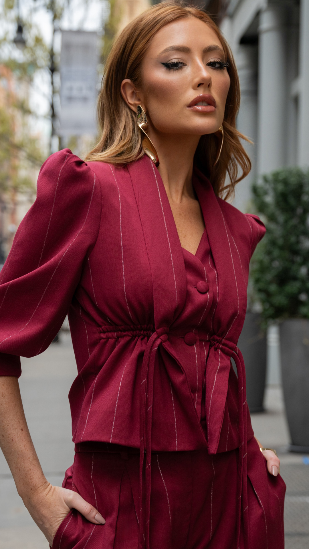 Conjunto de Alfaiataria Risca de Giz com Fio de Lurex Carménère