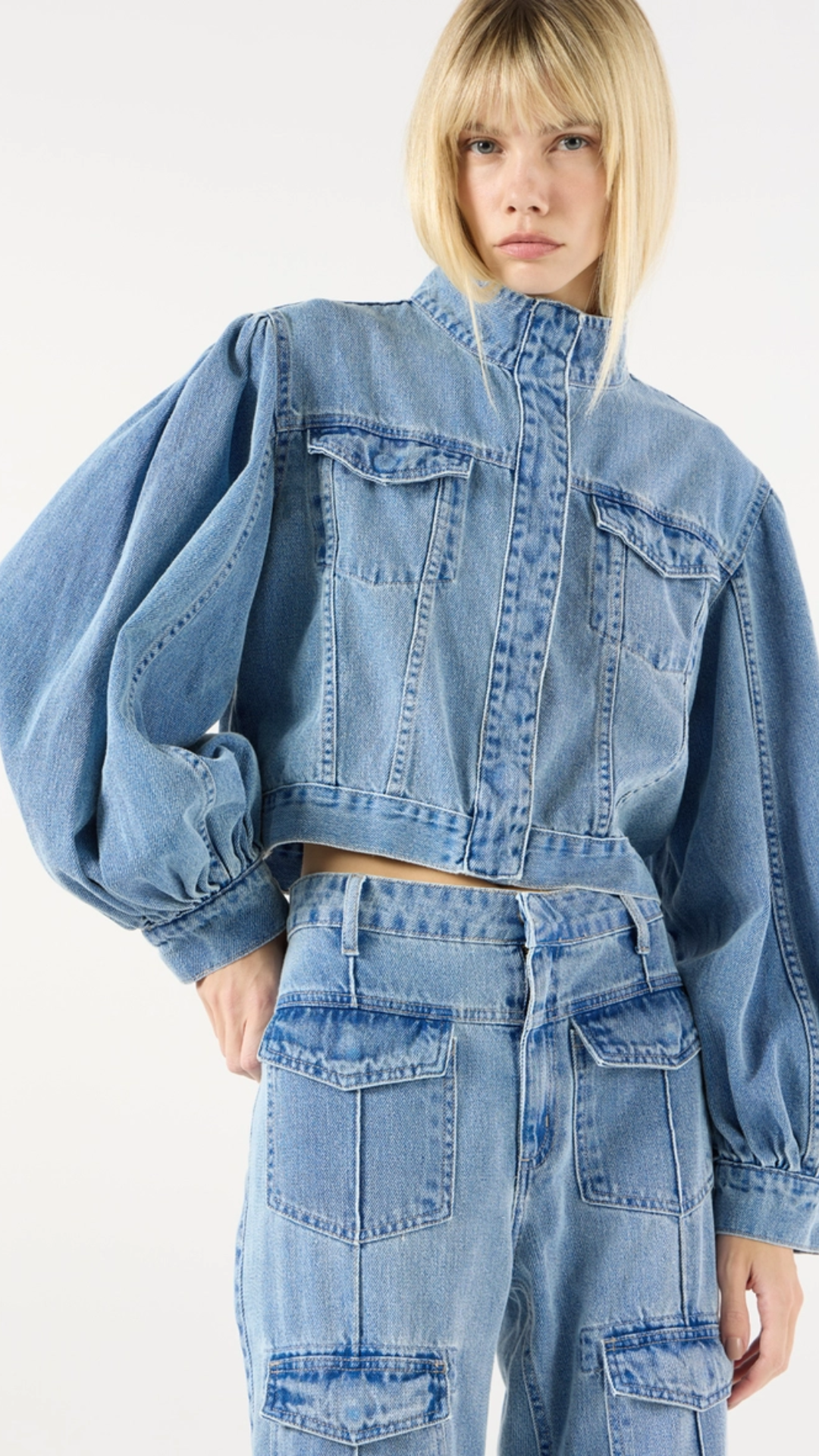 Jaqueta Jeans Manga Baloon Azul Bluer