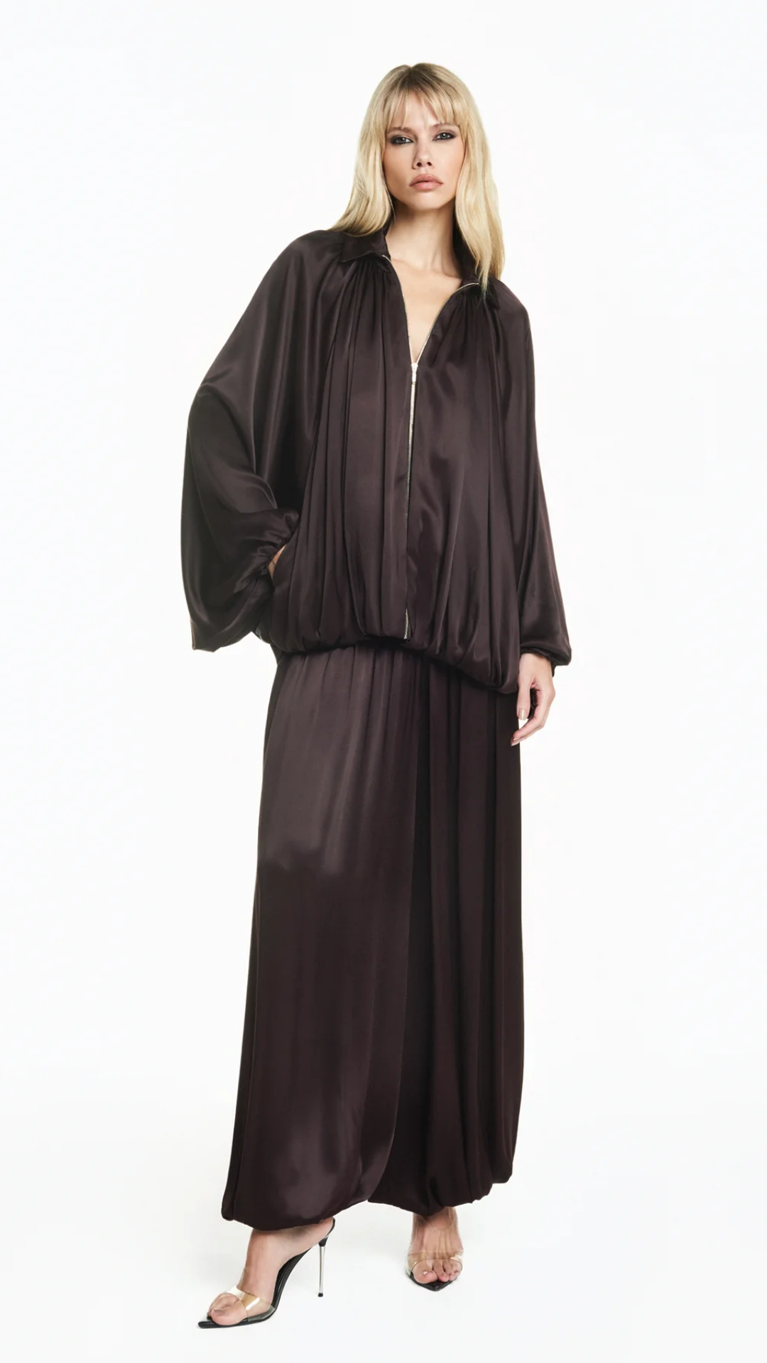 Jaqueta Manga Raglan Cetim Marrom