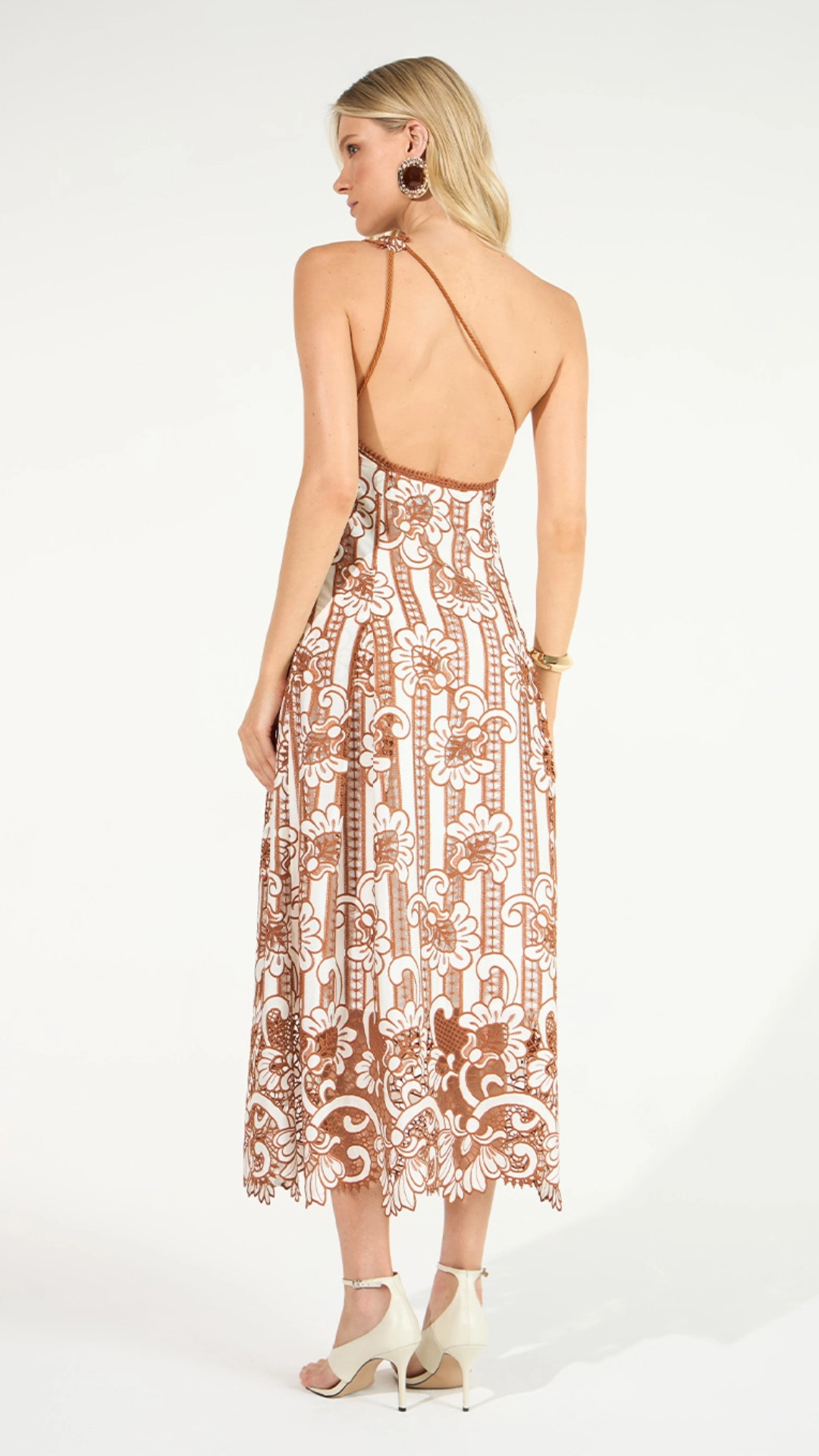 Vestido Midi Um Ombro Só Off/Marrom