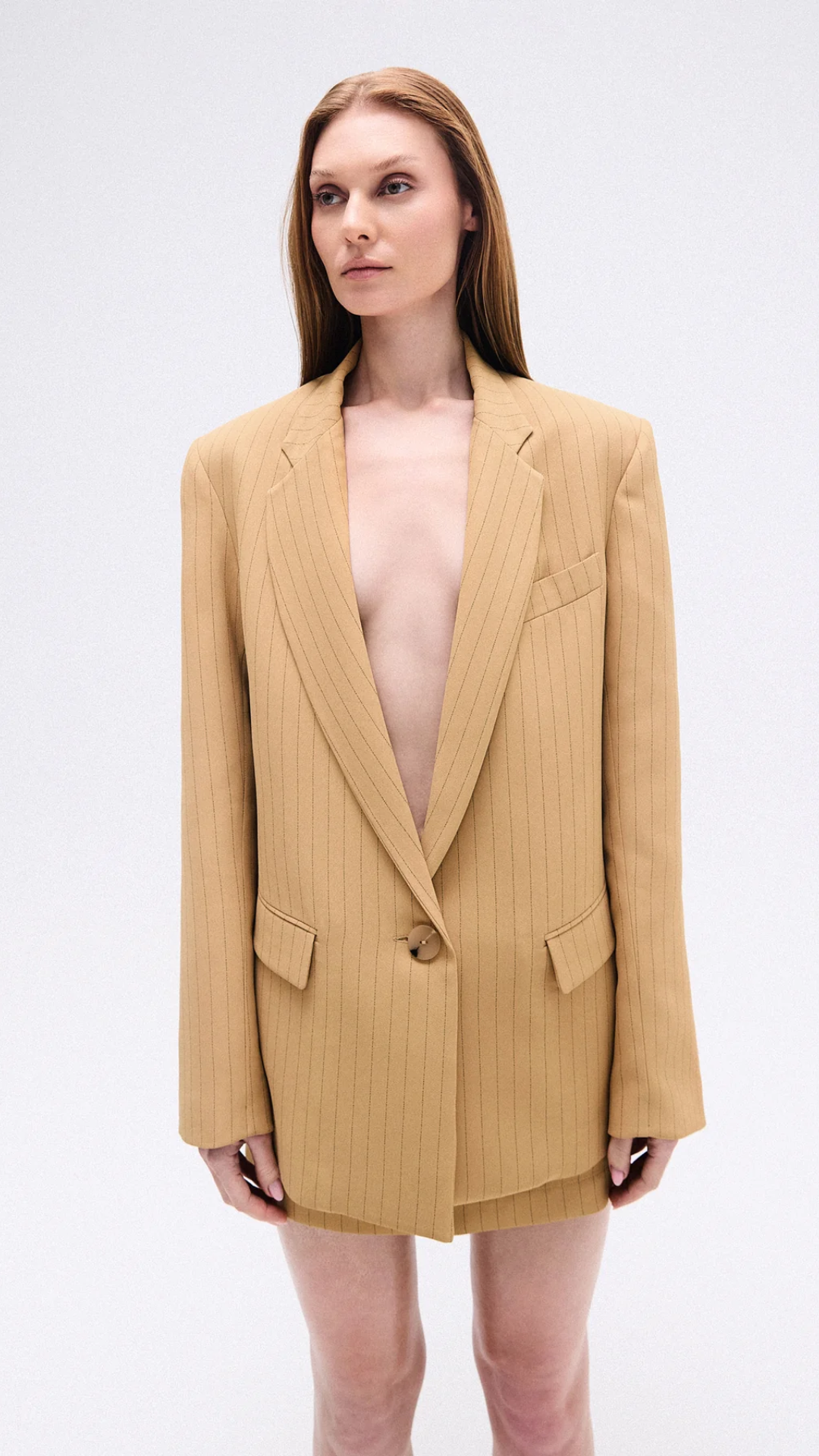 Blazer Alfaiataria Risca de Giz Caramelo