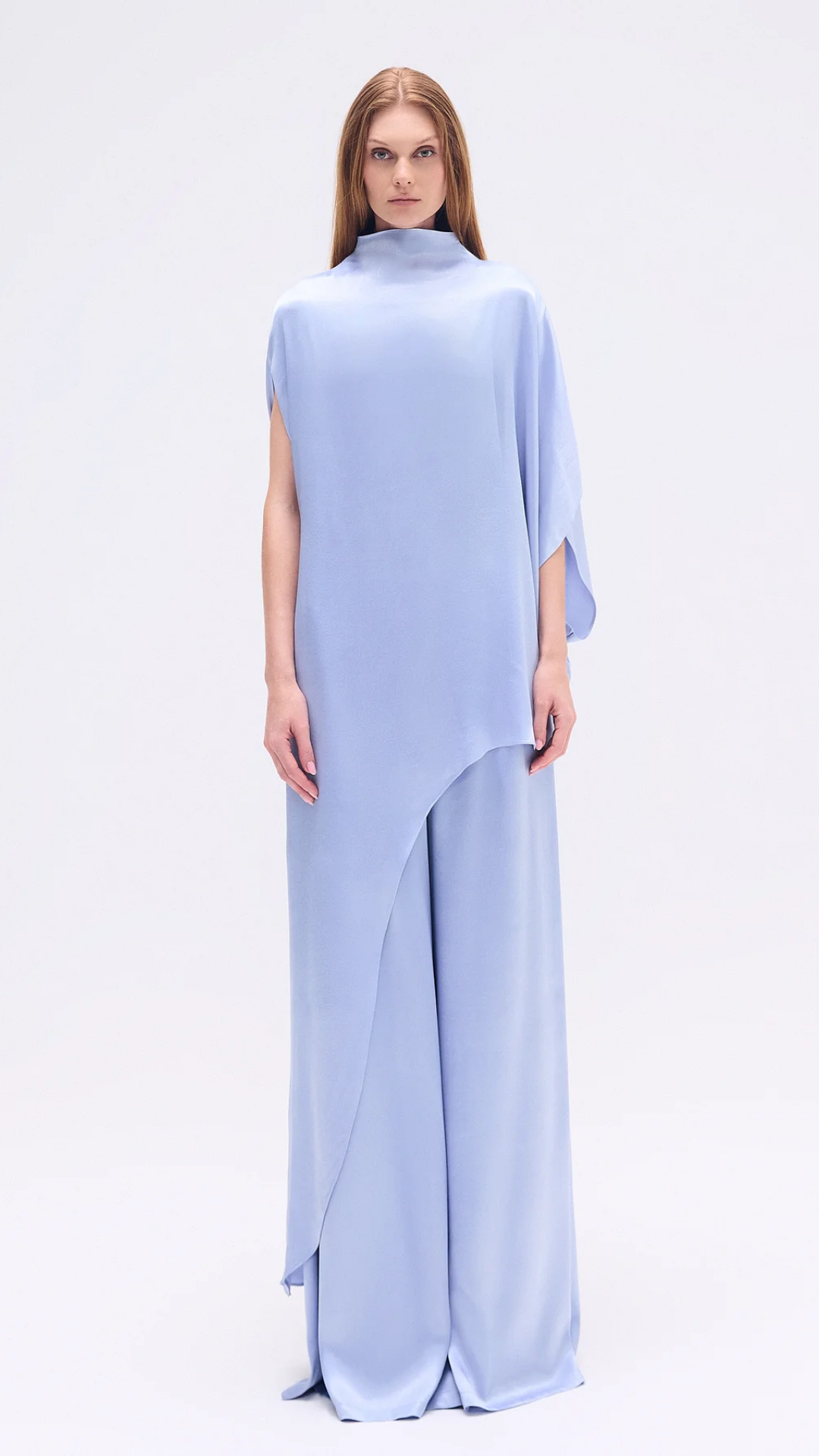Calça Pantalona Elástico Cós Cetim Azul
