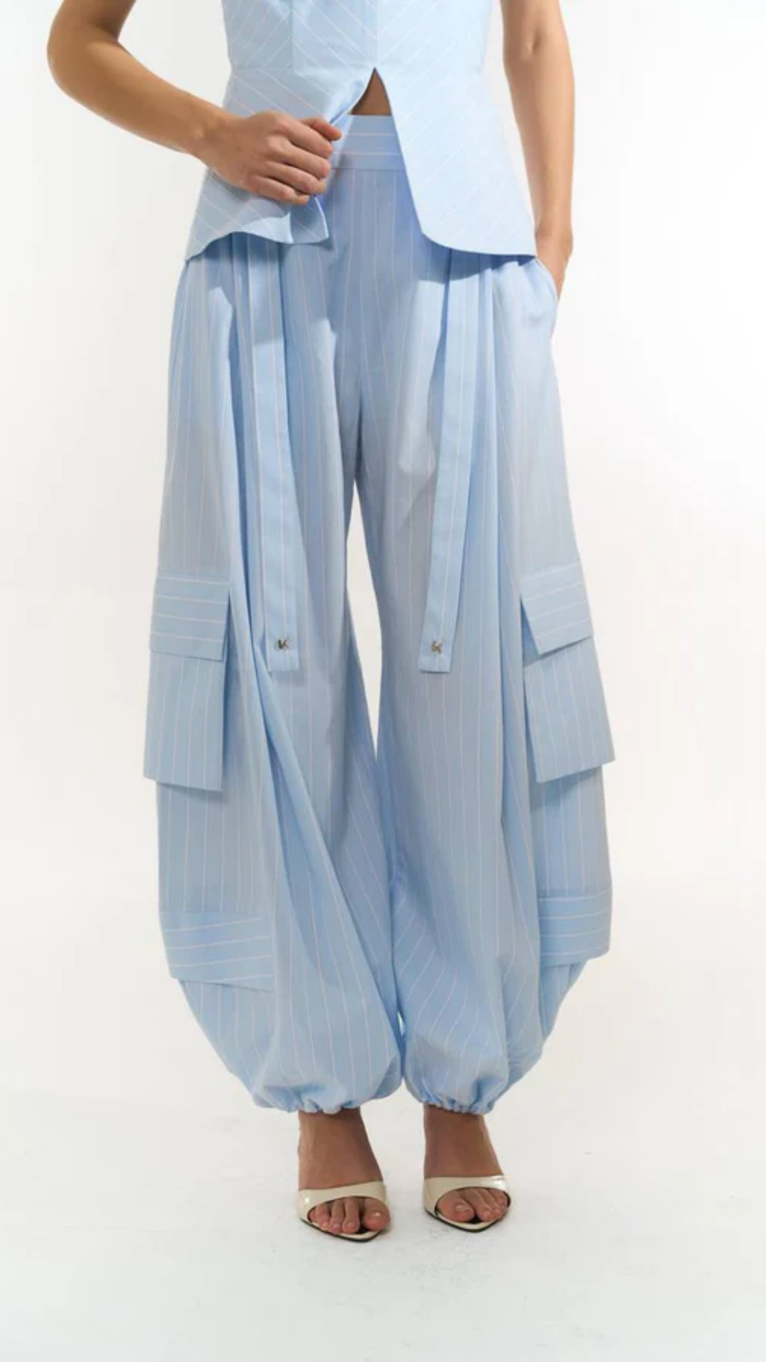 Calça Slouchy Palazzo Azul/Off