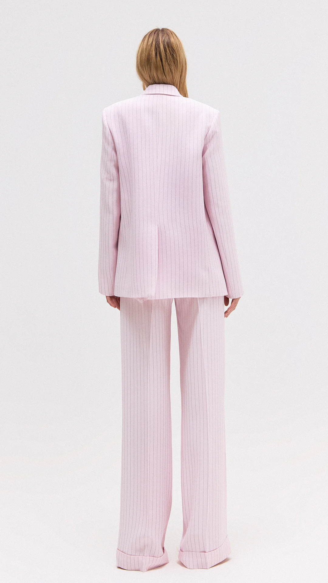Blazer Alfaiataria Crepe Patou Risca de Giz Rosa