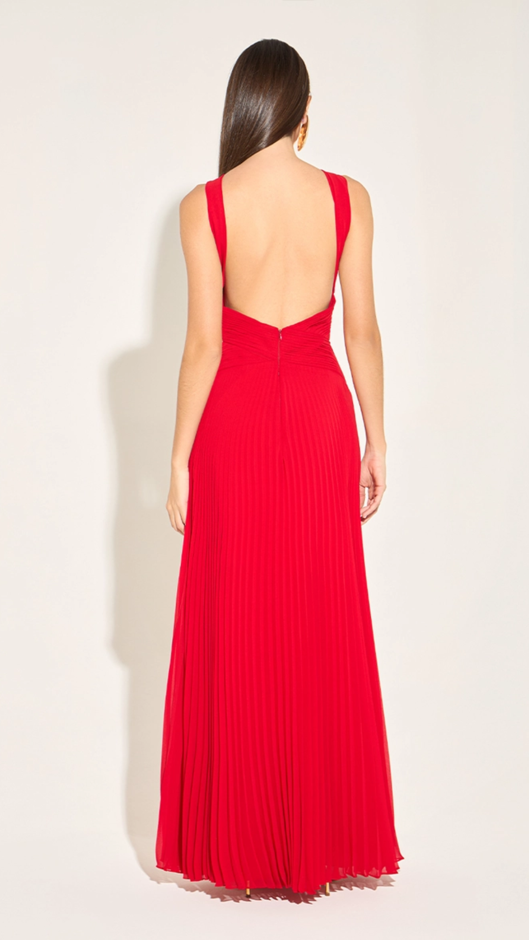 Vestido Longo Saia Plissada Vermelho Sangue