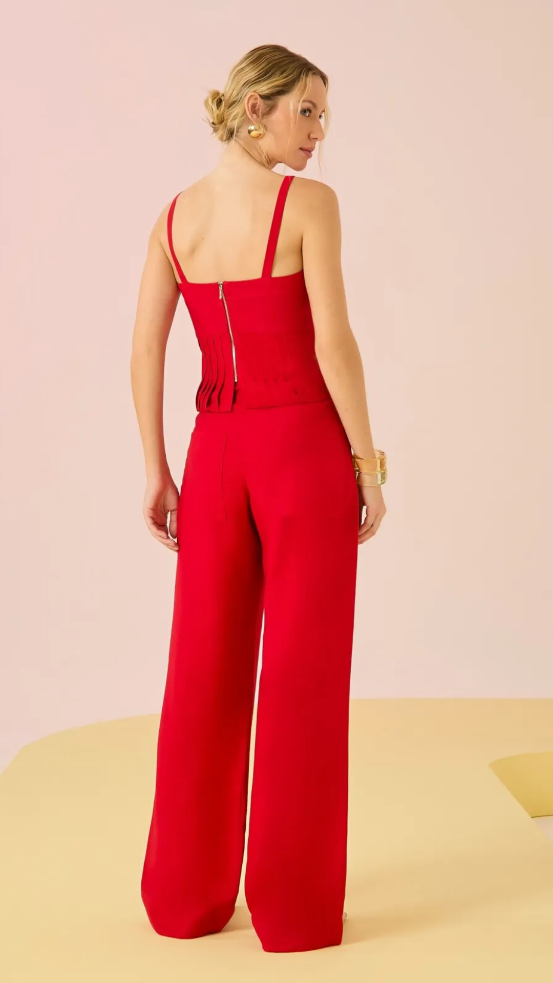 Conjunto Blusa Pregas e Calça Vermelho